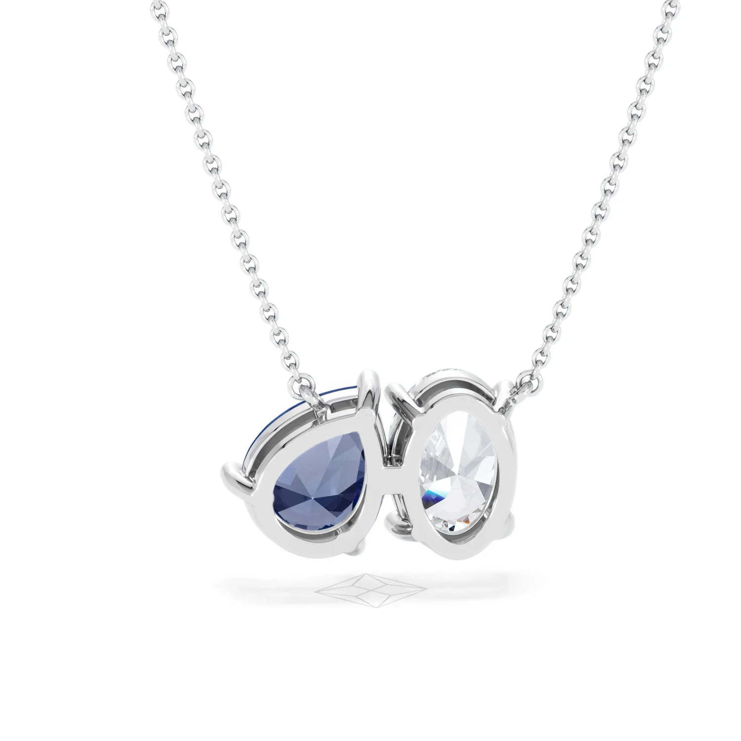 Toi Et Moi 1.50ct Oval Lab Diamond and 2.50ct Pear Lab Sapphire Necklace in 18K White Gold - Image 48