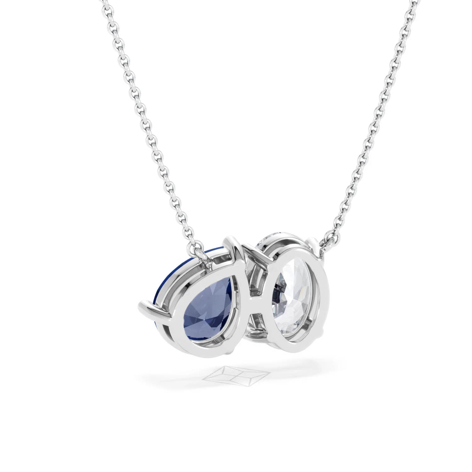 Toi Et Moi 1.50ct Oval Lab Diamond and 2.50ct Pear Lab Sapphire Necklace in 18K White Gold - Image 51