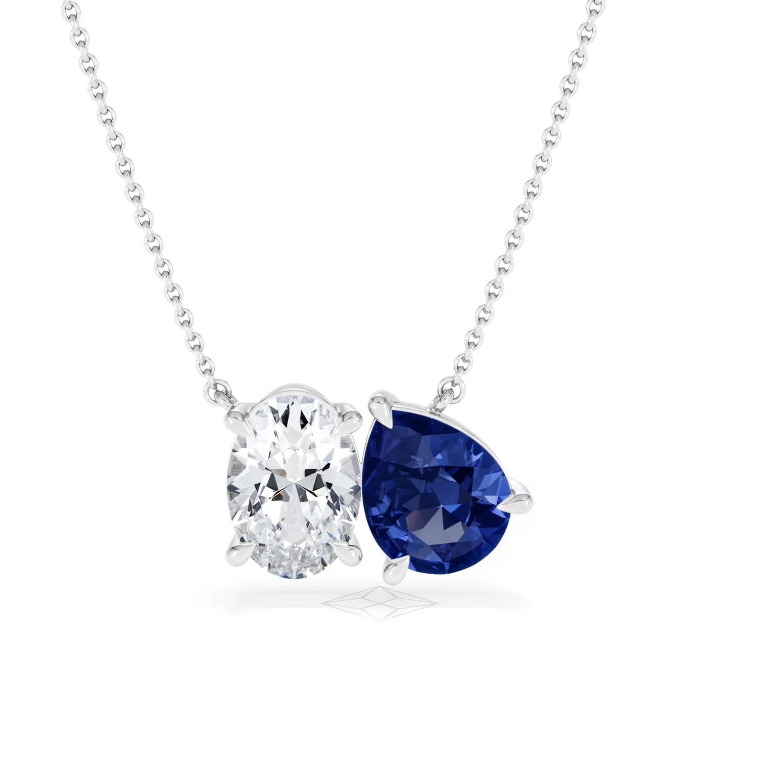 Toi Et Moi 1.50ct Oval Lab Diamond and 2.50ct Pear Lab Sapphire Necklace in 18K White Gold - Image 7