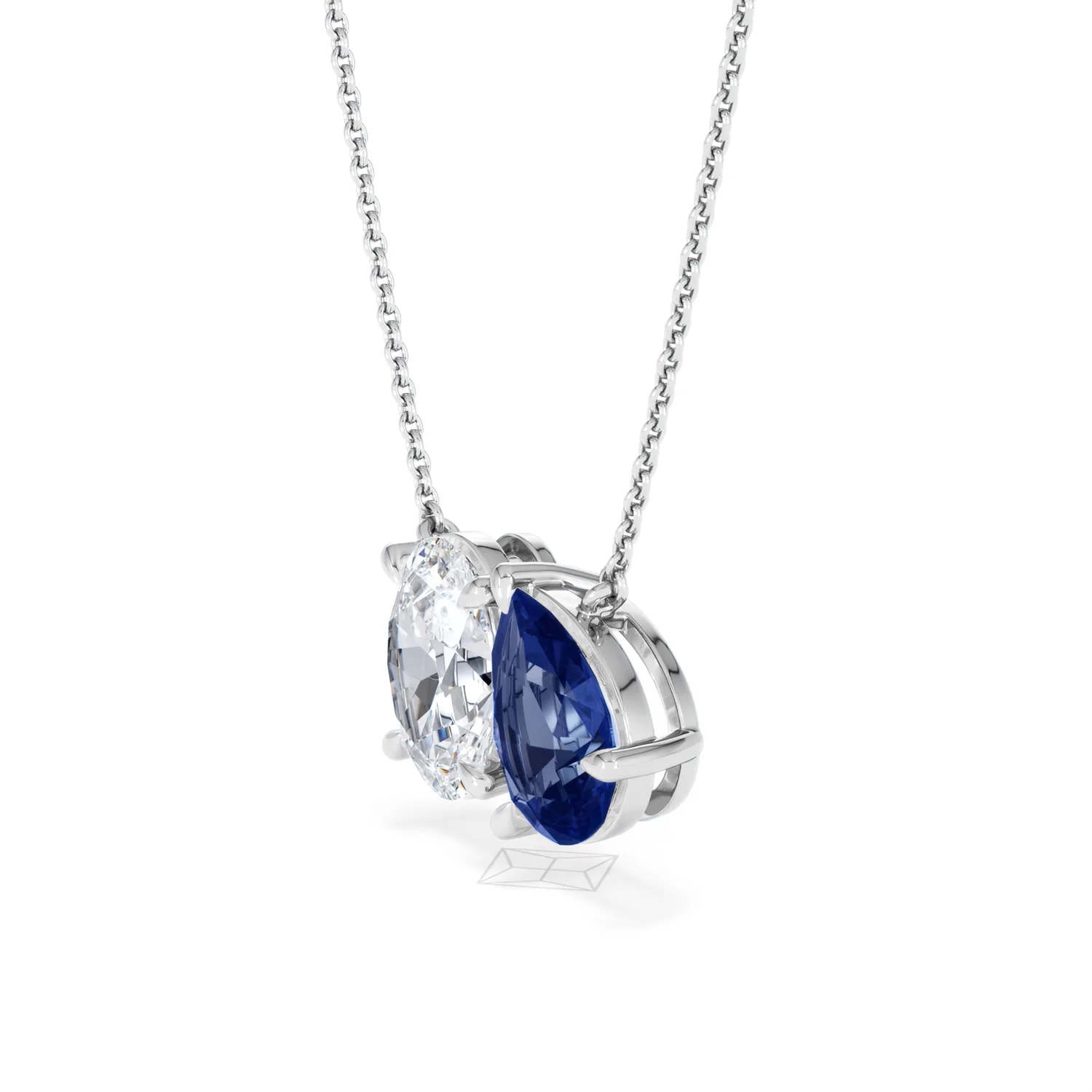 Toi Et Moi 1.50ct Oval Lab Diamond and 2.50ct Pear Lab Sapphire Necklace in 18K White Gold - Image 74