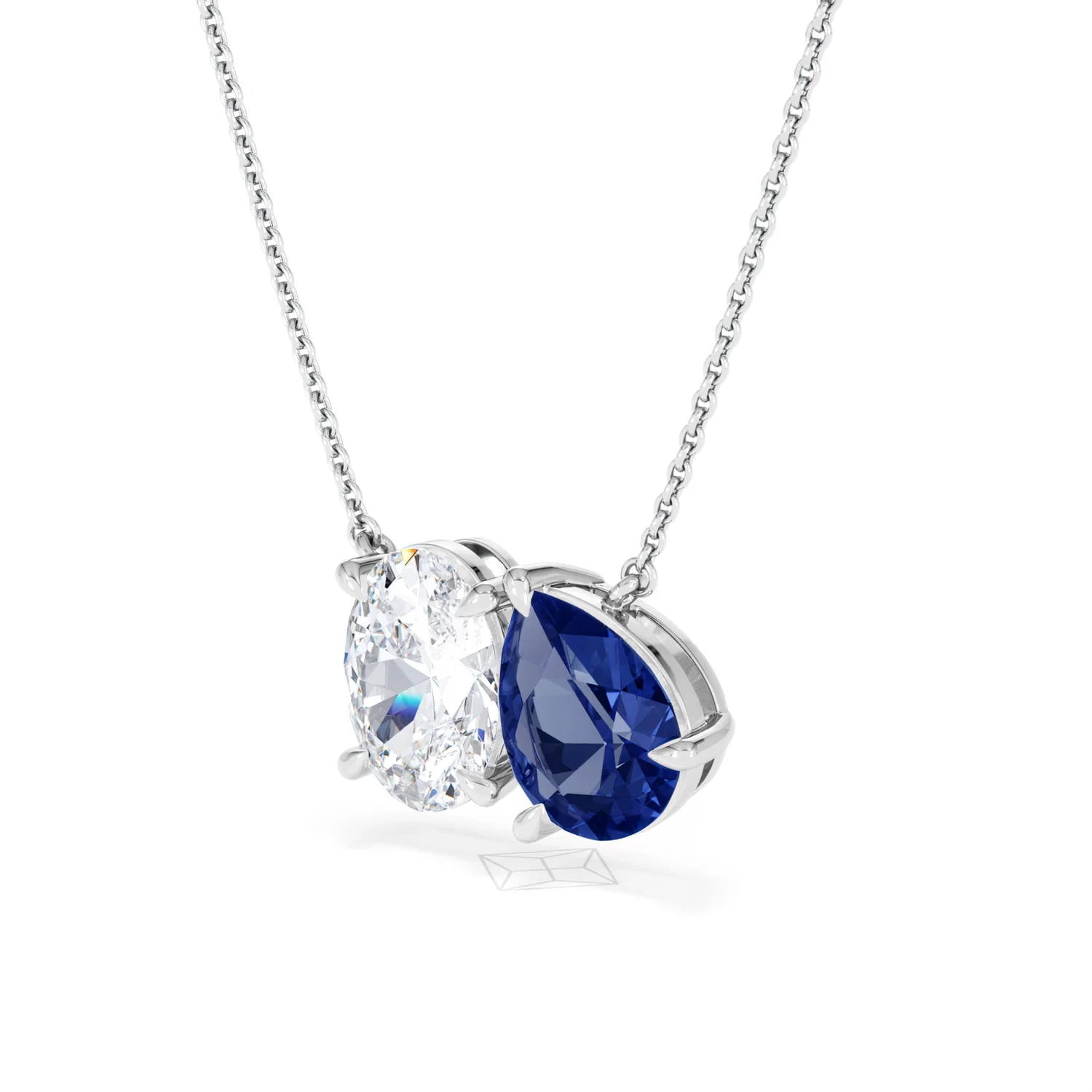 Toi Et Moi 1.50ct Oval Lab Diamond and 2.50ct Pear Lab Sapphire Necklace in 18K White Gold - Image 79
