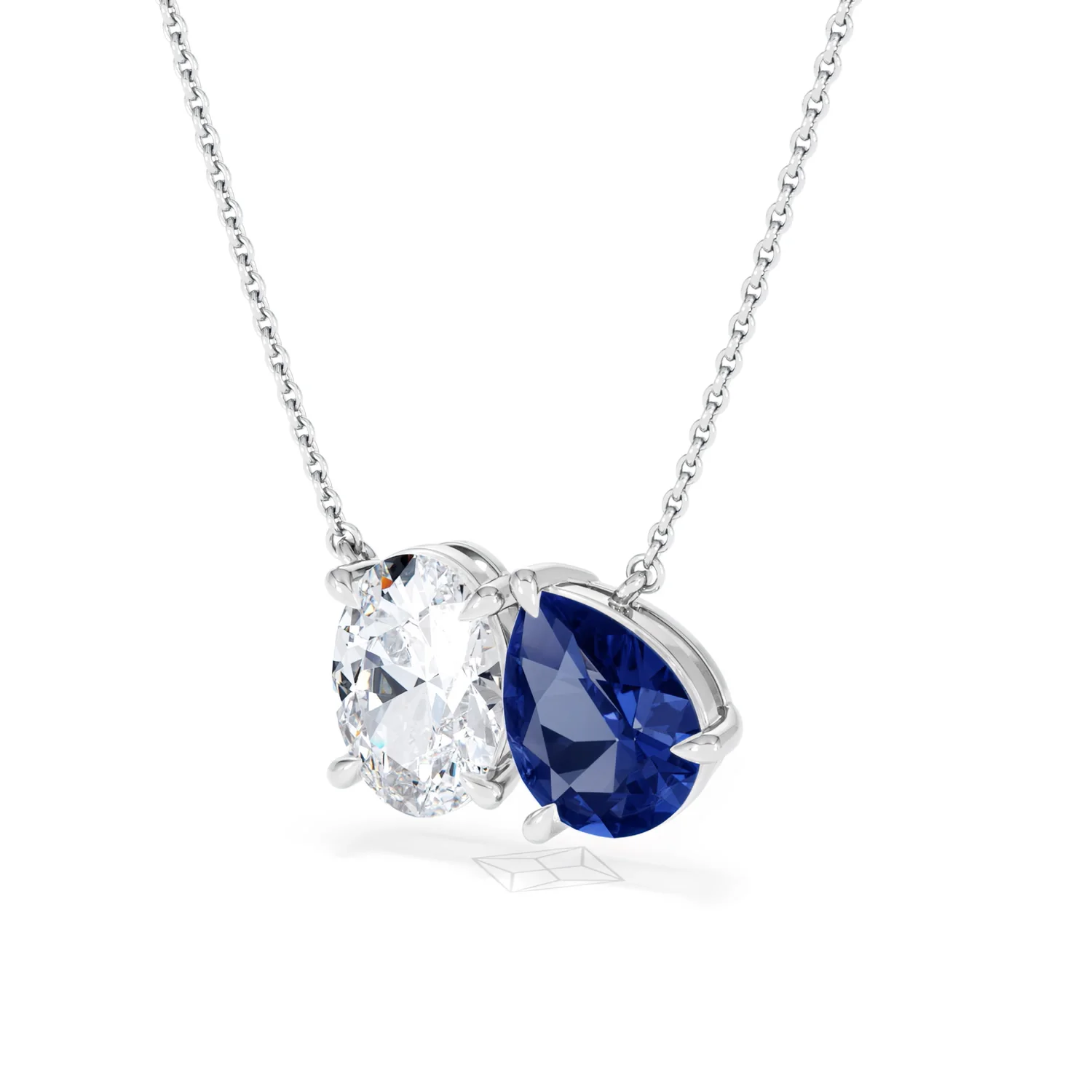 Toi Et Moi 1.50ct Oval Lab Diamond and 2.50ct Pear Lab Sapphire Necklace in 18K White Gold - Image 81