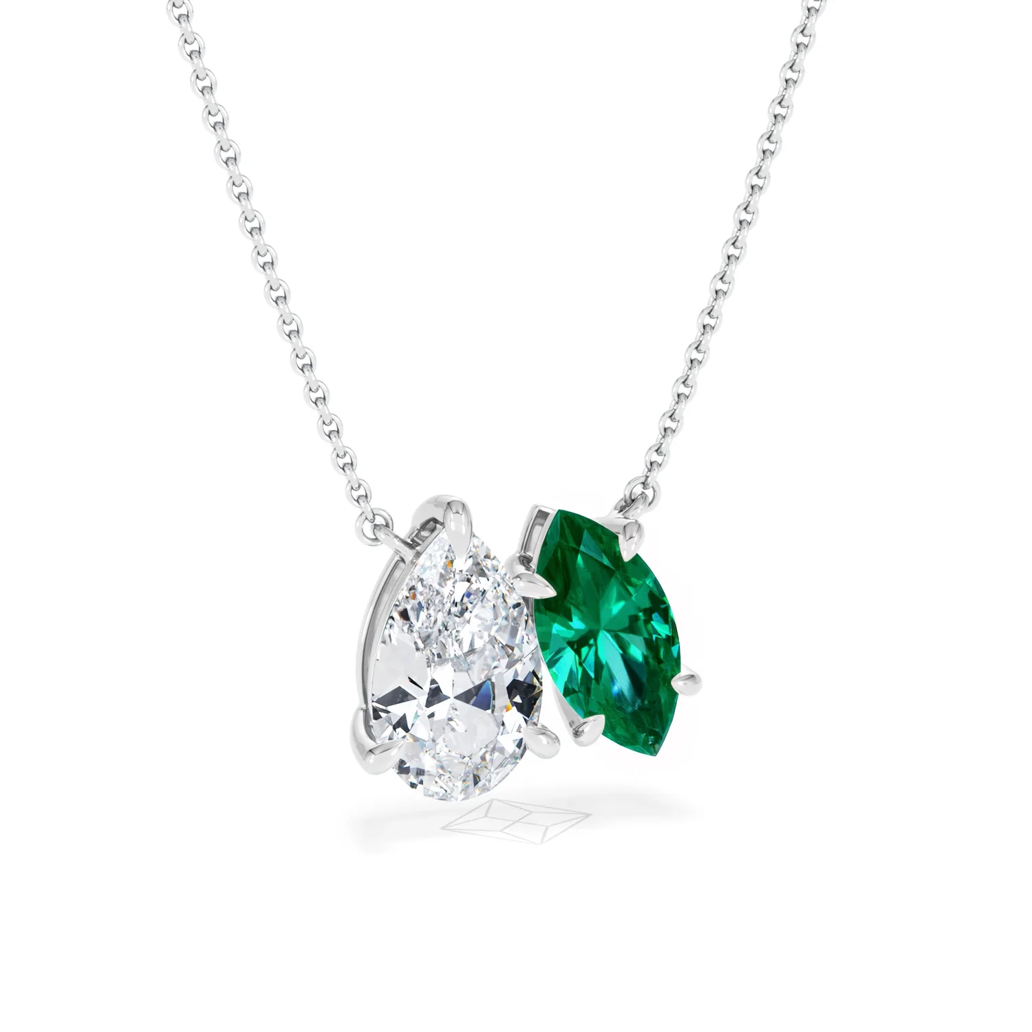 Toi Et Moi 1.50ct Pear Lab Diamond and 1.30ct Marquise Lab Emerald Necklace in 18K White Gold - Image 11
