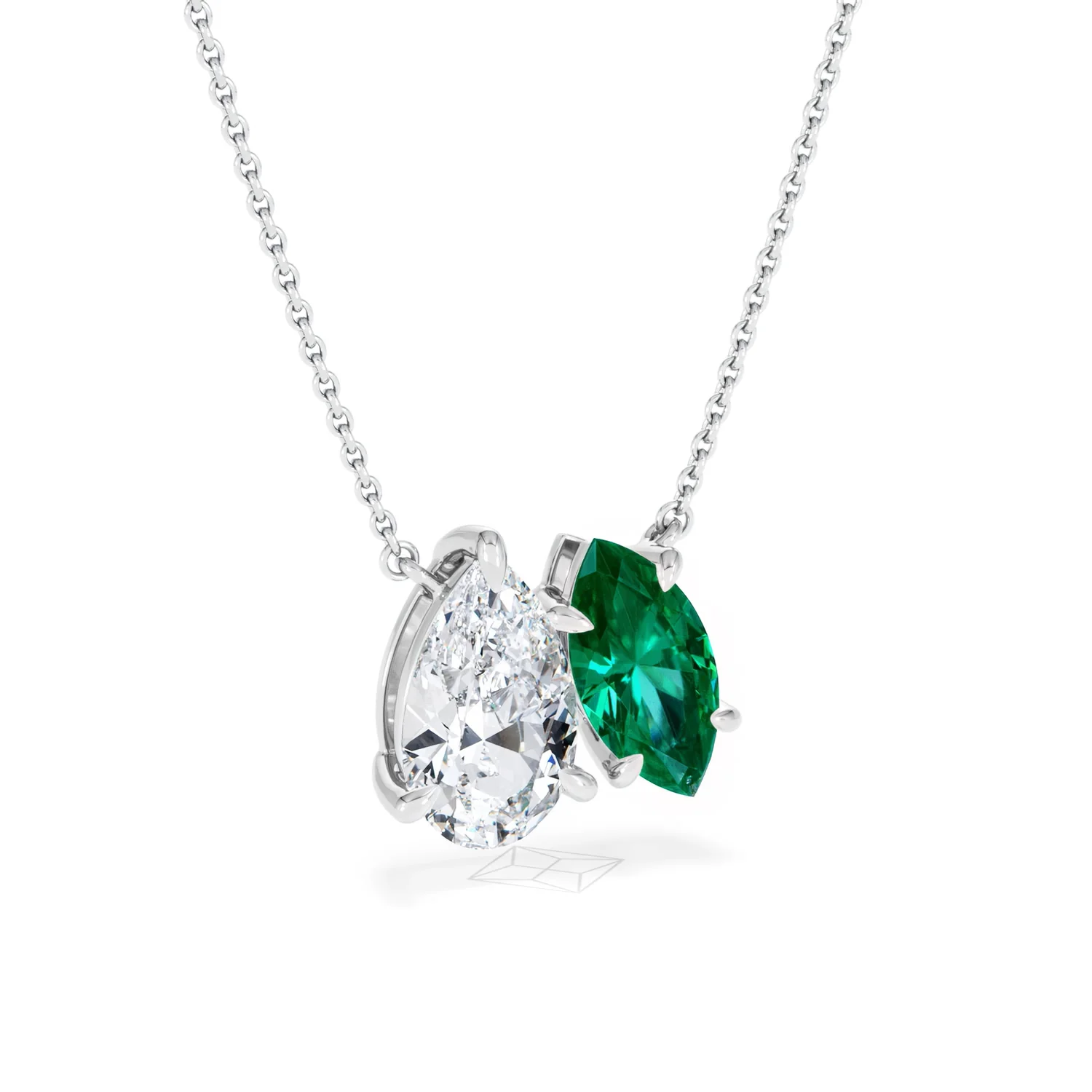 Toi Et Moi 1.50ct Pear Lab Diamond and 1.30ct Marquise Lab Emerald Necklace in 18K White Gold - Image 12