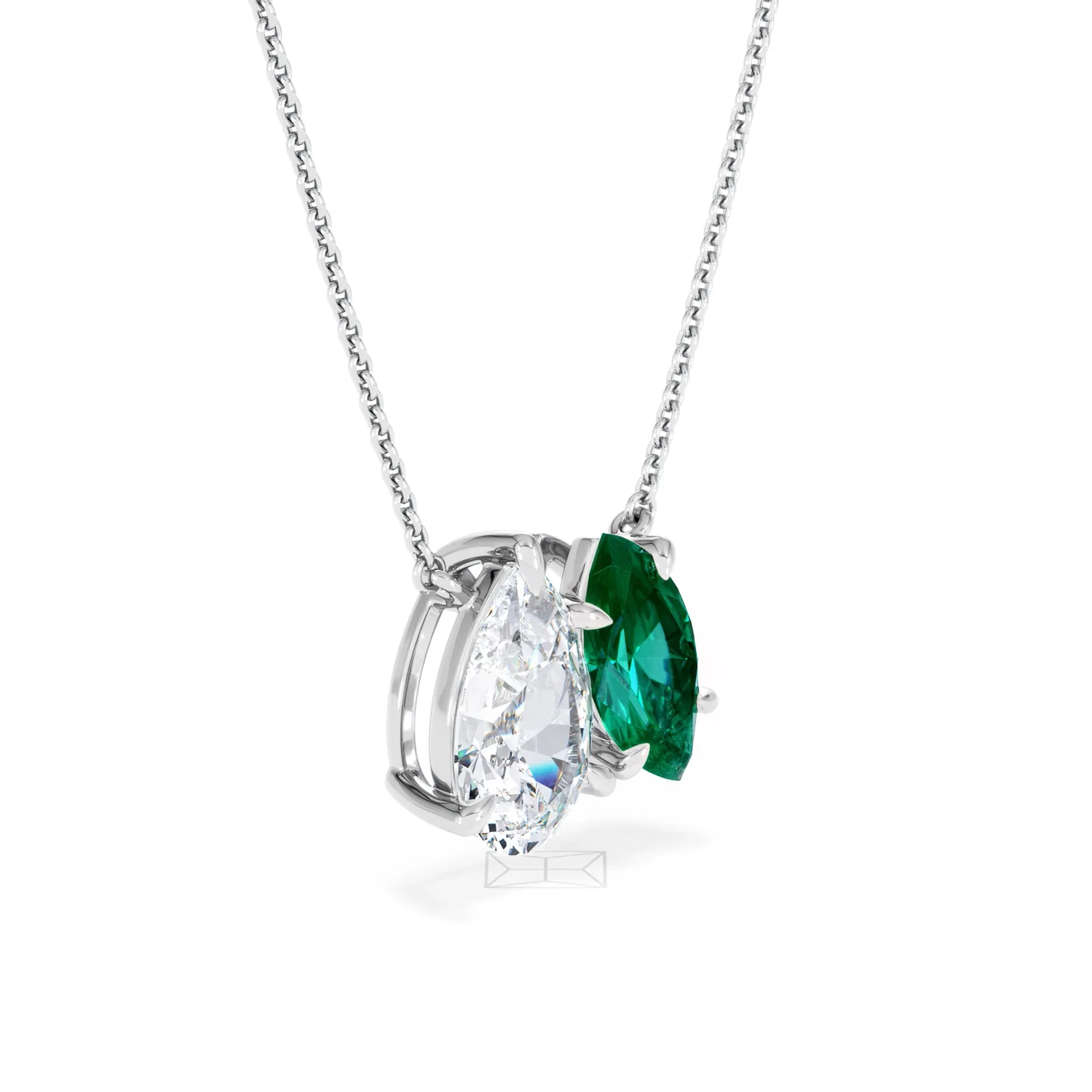 Toi Et Moi 1.50ct Pear Lab Diamond and 1.30ct Marquise Lab Emerald Necklace in 18K White Gold - Image 17