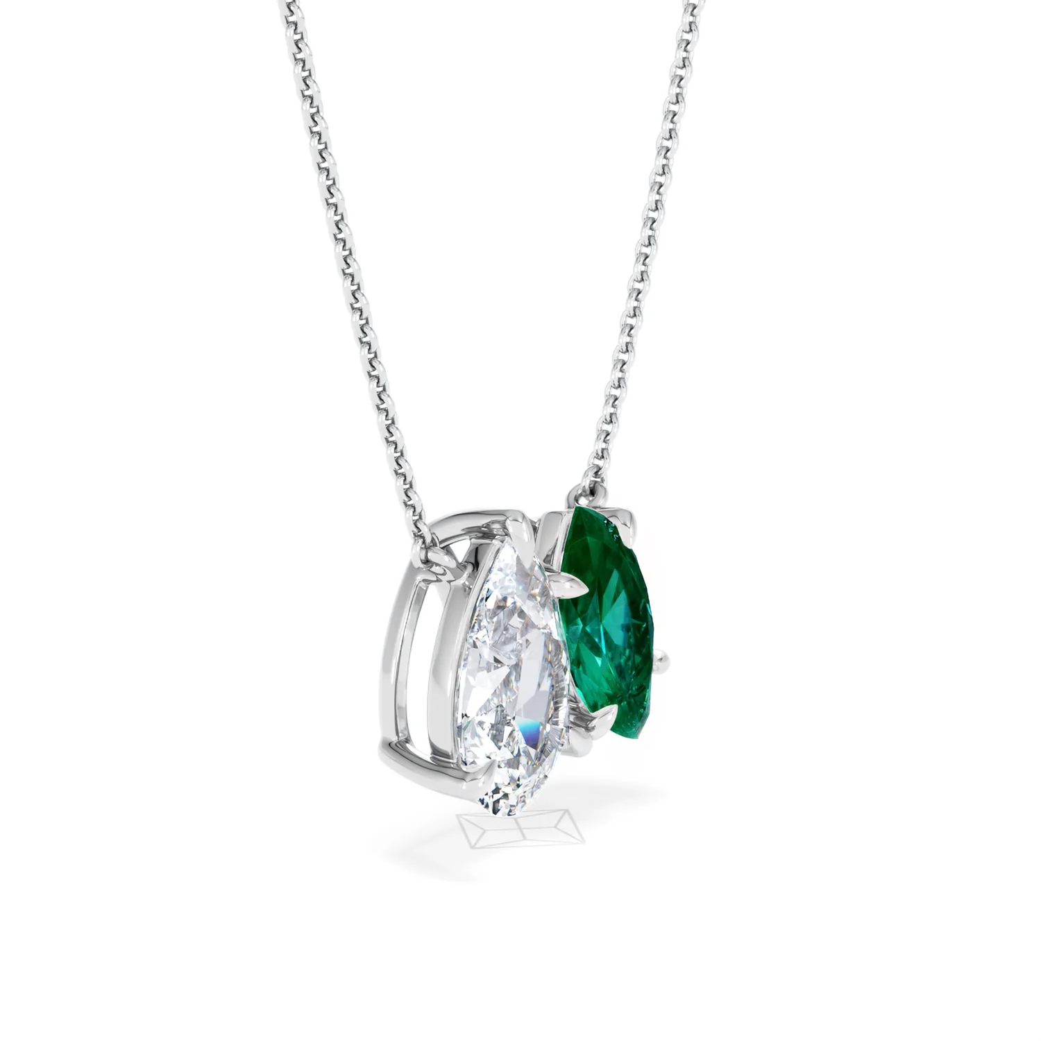 Toi Et Moi 1.50ct Pear Lab Diamond and 1.30ct Marquise Lab Emerald Necklace in 18K White Gold - Image 19