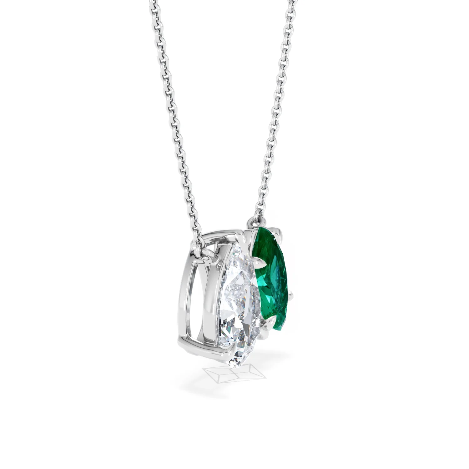 Toi Et Moi 1.50ct Pear Lab Diamond and 1.30ct Marquise Lab Emerald Necklace in 18K White Gold - Image 21
