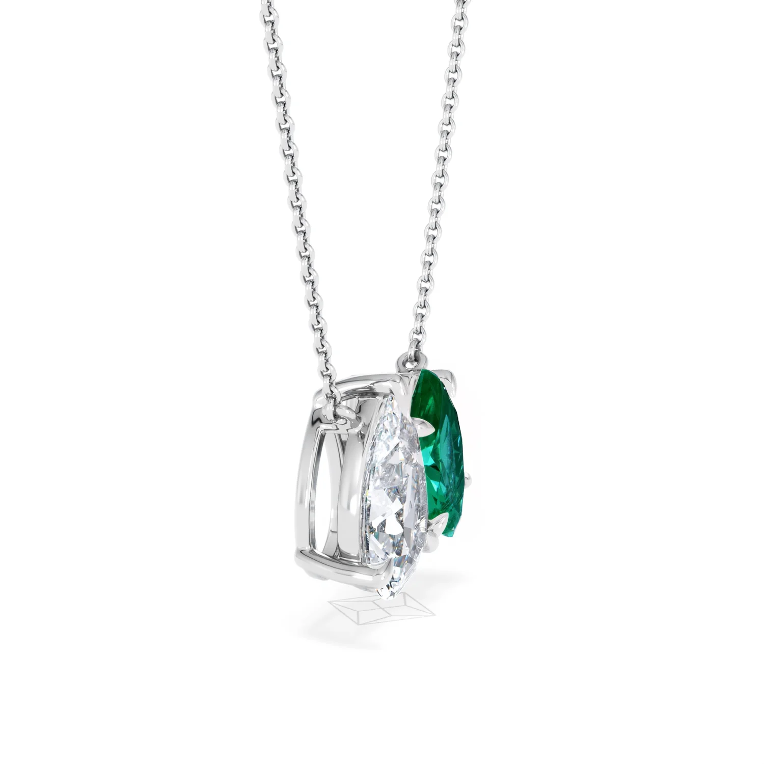 Toi Et Moi 1.50ct Pear Lab Diamond and 1.30ct Marquise Lab Emerald Necklace in 18K White Gold - Image 22