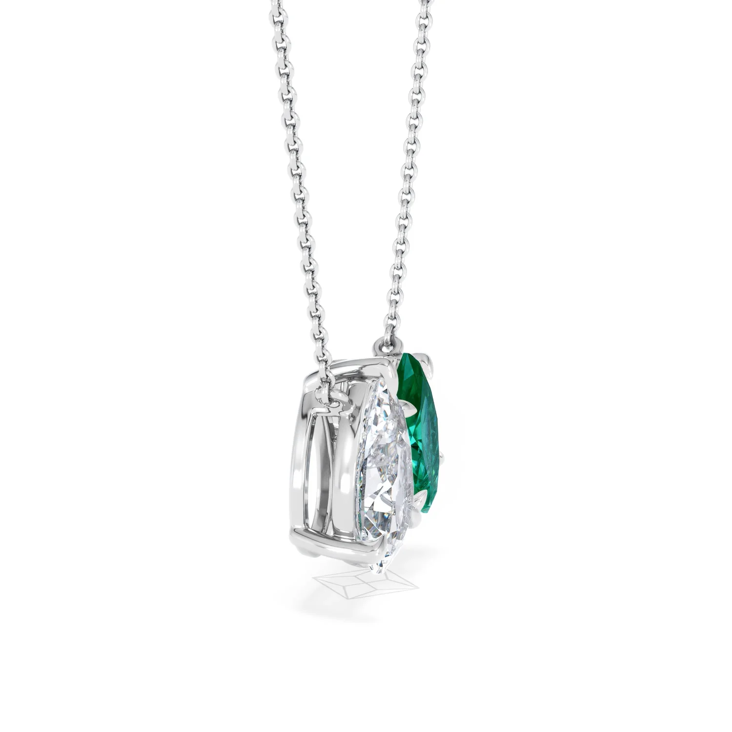 Toi Et Moi 1.50ct Pear Lab Diamond and 1.30ct Marquise Lab Emerald Necklace in 18K White Gold - Image 23