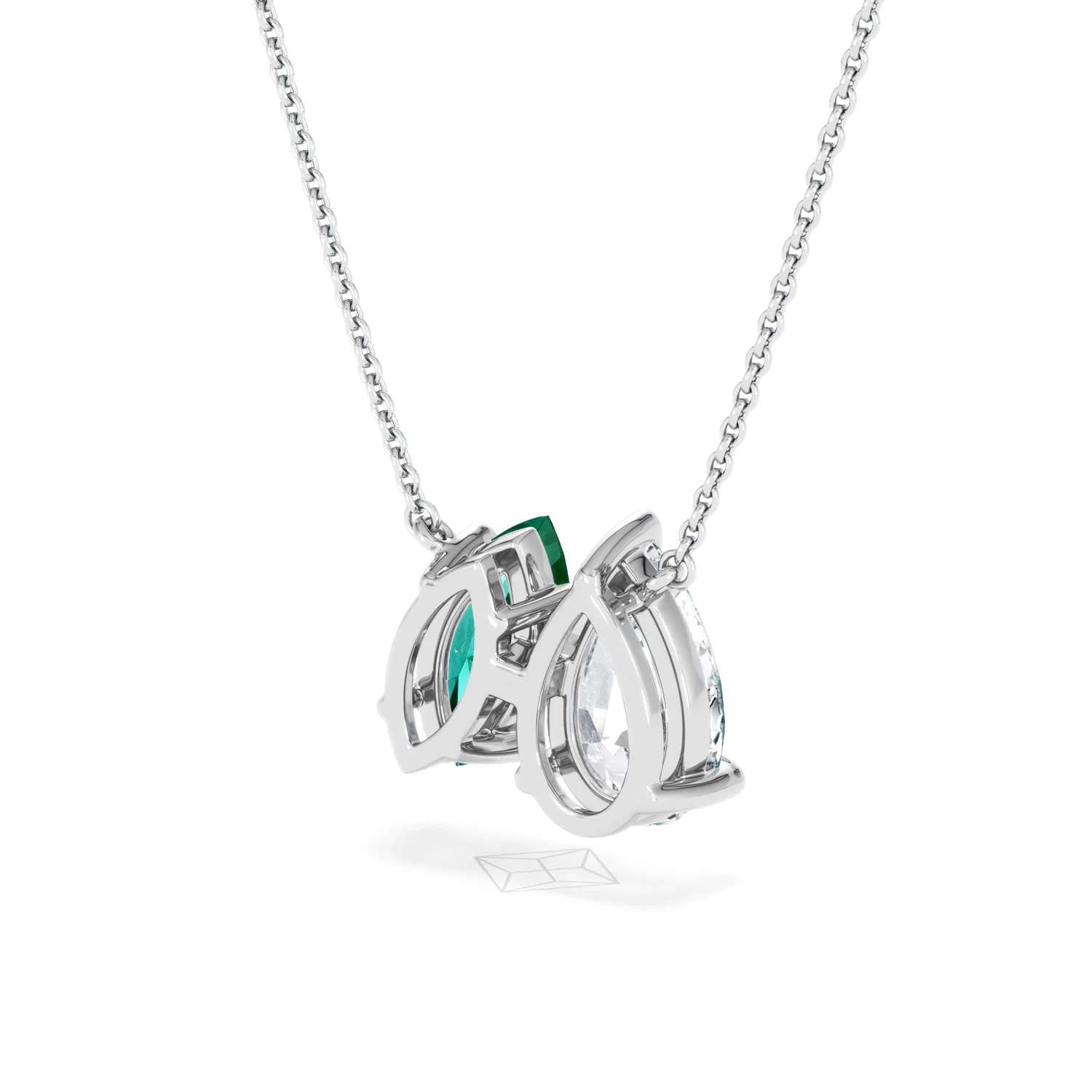 Toi Et Moi 1.50ct Pear Lab Diamond and 1.30ct Marquise Lab Emerald Necklace in 18K White Gold - Image 40