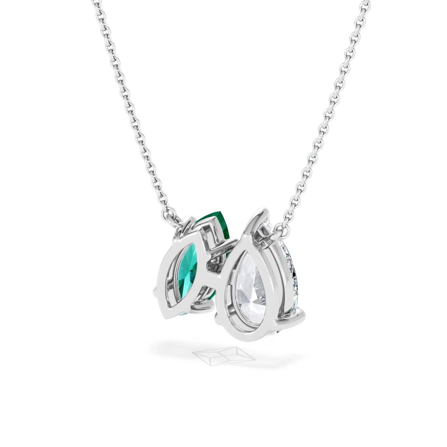 Toi Et Moi 1.50ct Pear Lab Diamond and 1.30ct Marquise Lab Emerald Necklace in 18K White Gold - Image 42