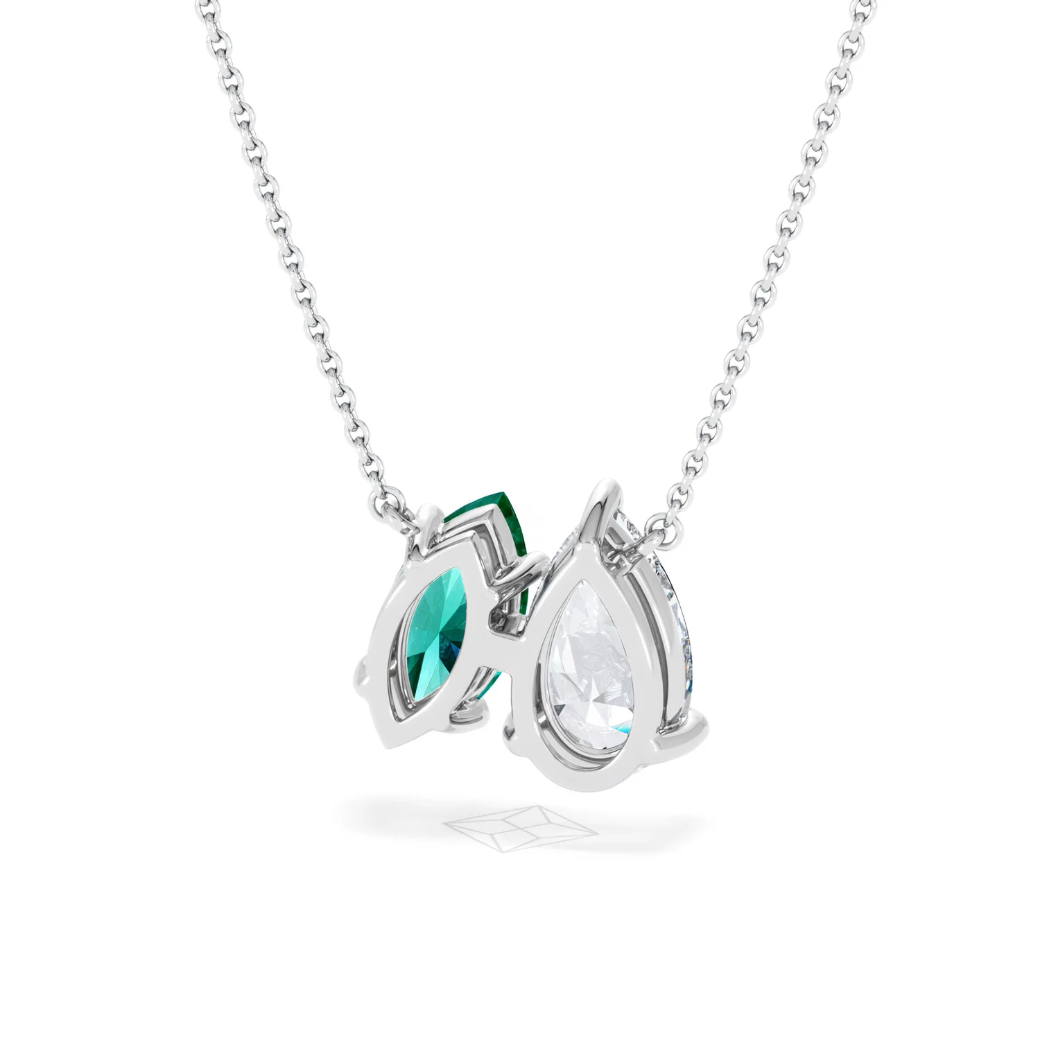 Toi Et Moi 1.50ct Pear Lab Diamond and 1.30ct Marquise Lab Emerald Necklace in 18K White Gold - Image 44