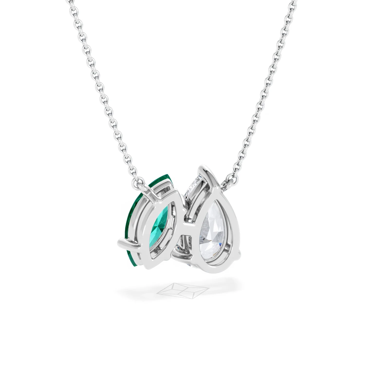 Toi Et Moi 1.50ct Pear Lab Diamond and 1.30ct Marquise Lab Emerald Necklace in 18K White Gold - Image 51
