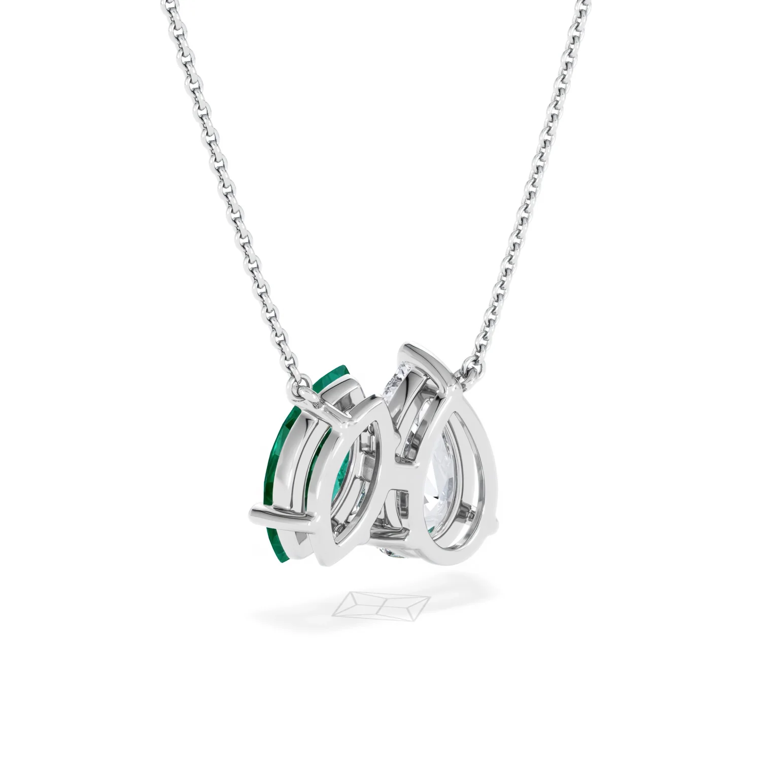 Toi Et Moi 1.50ct Pear Lab Diamond and 1.30ct Marquise Lab Emerald Necklace in 18K White Gold - Image 54