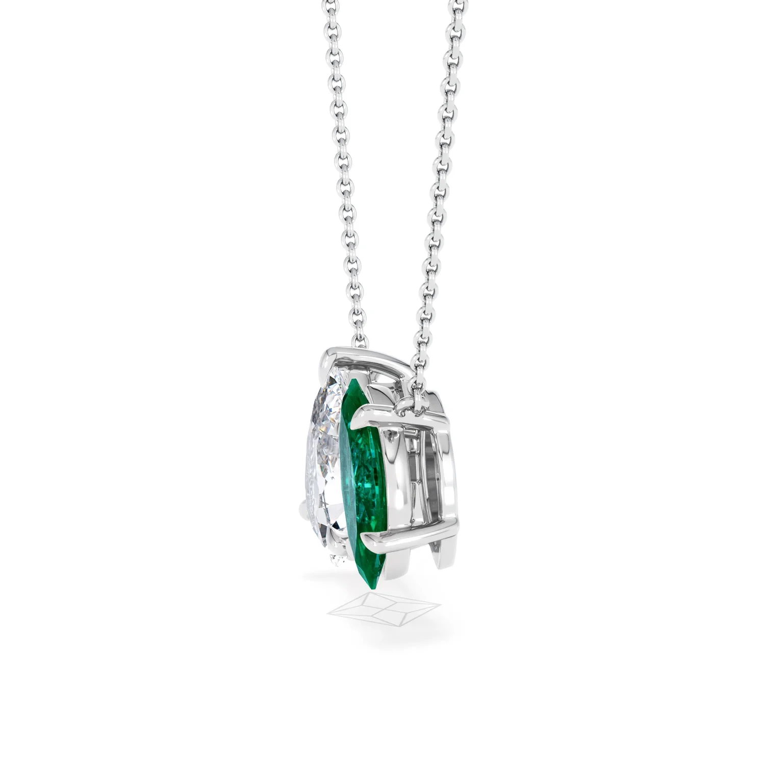 Toi Et Moi 1.50ct Pear Lab Diamond and 1.30ct Marquise Lab Emerald Necklace in 18K White Gold - Image 70