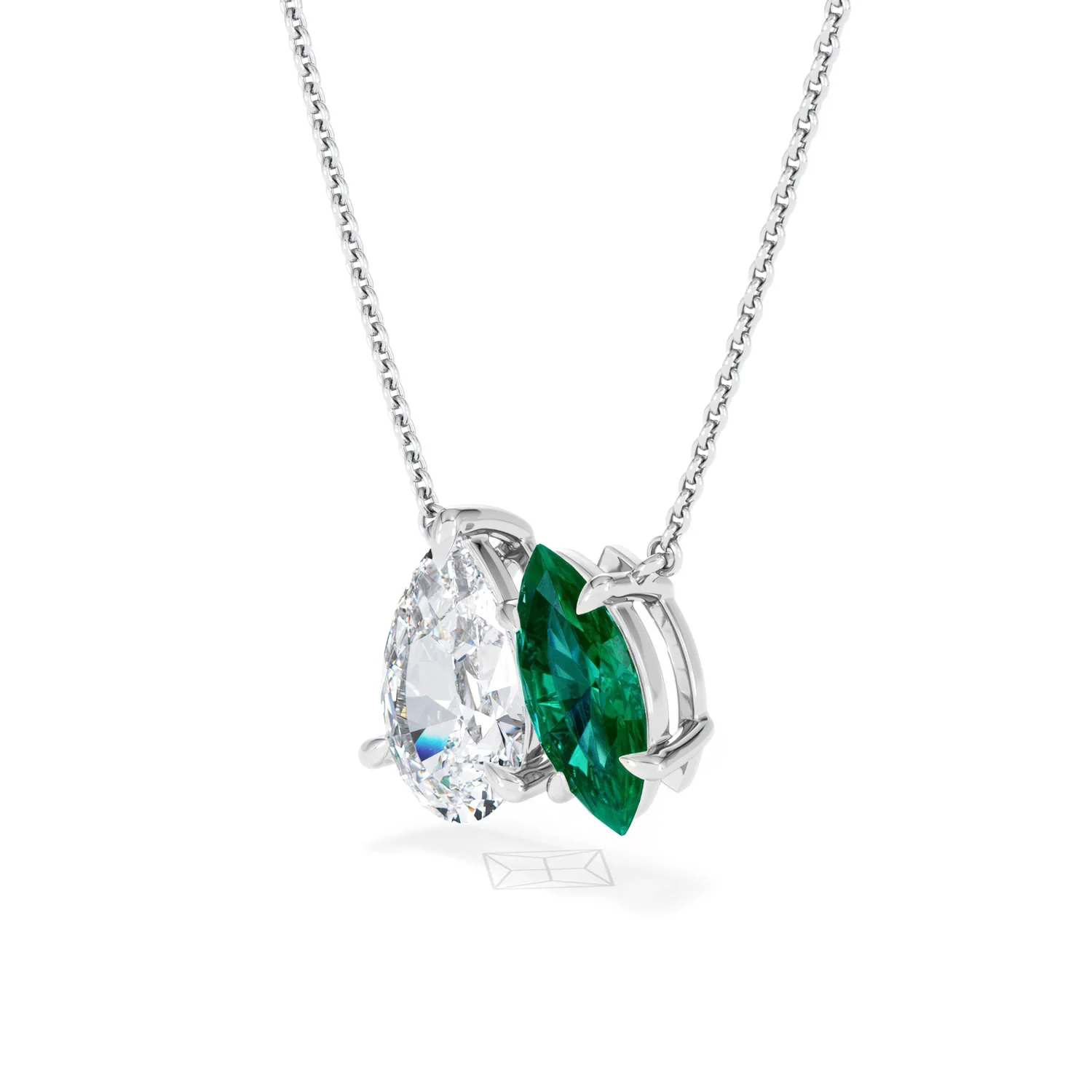 Toi Et Moi 1.50ct Pear Lab Diamond and 1.30ct Marquise Lab Emerald Necklace in 18K White Gold - Image 78