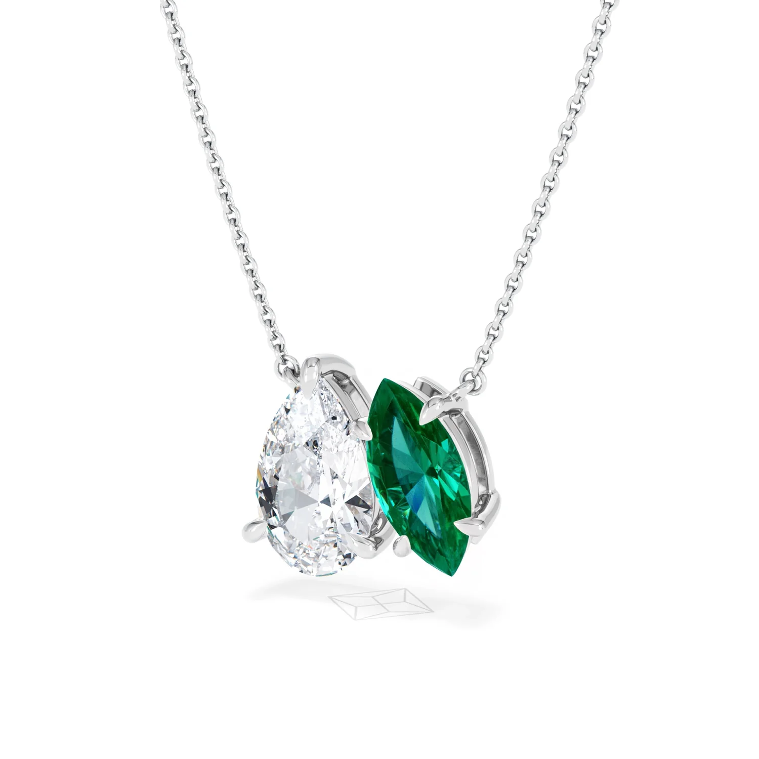 Toi Et Moi 1.50ct Pear Lab Diamond and 1.30ct Marquise Lab Emerald Necklace in 18K White Gold - Image 81