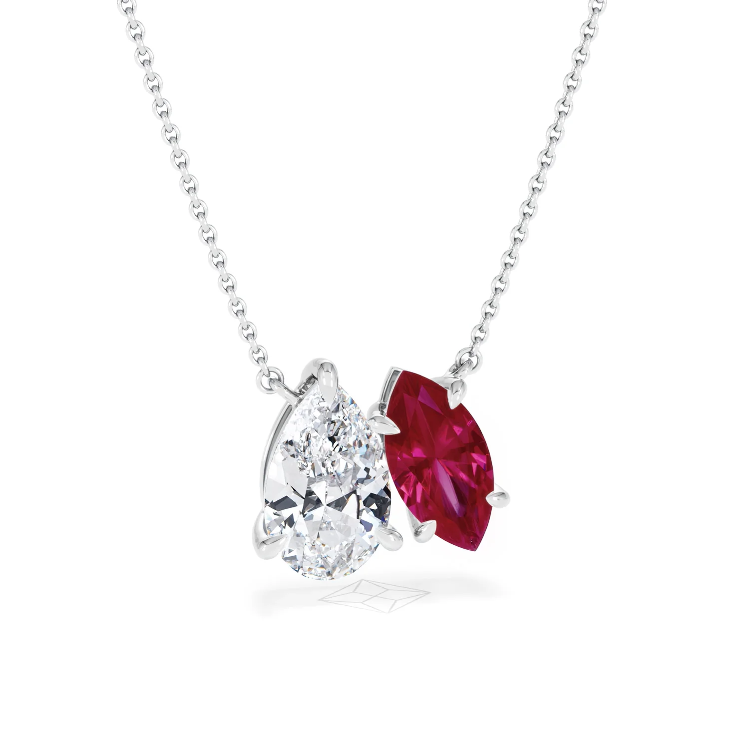 Toi Et Moi 1.50ct Pear Lab Diamond and 1.30ct Marquise Lab Ruby Necklace in 18K White Gold - Image 10