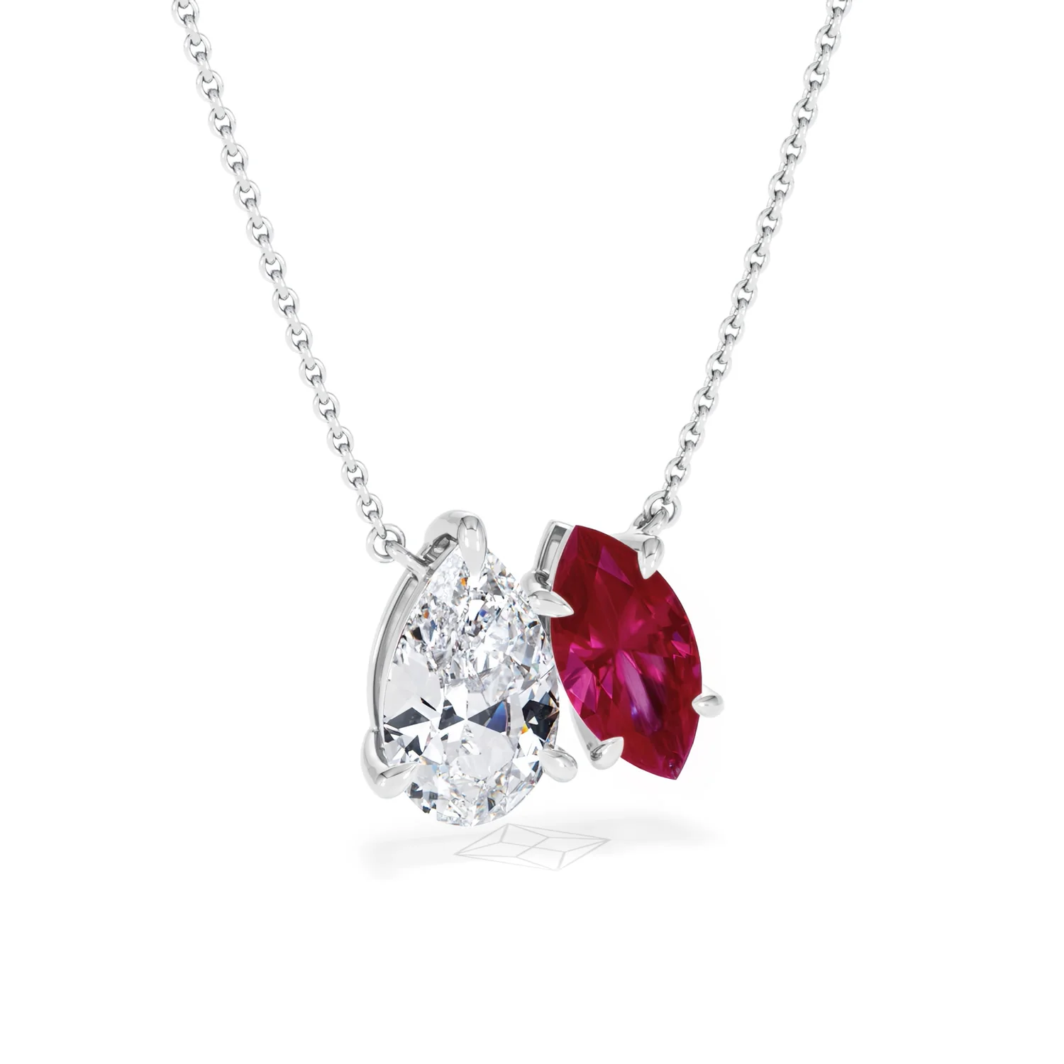 Toi Et Moi 1.50ct Pear Lab Diamond and 1.30ct Marquise Lab Ruby Necklace in 18K White Gold - Image 11