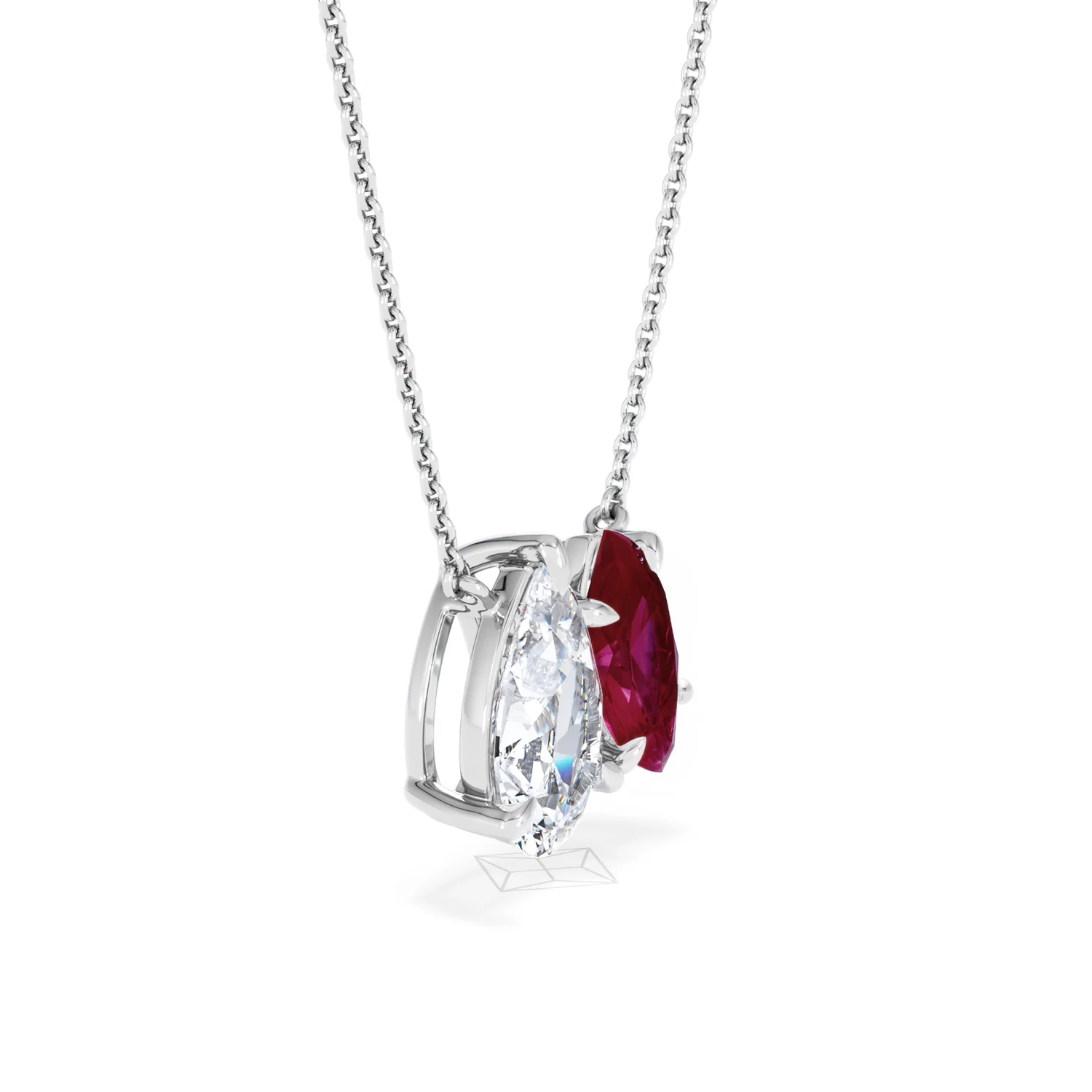 Toi Et Moi 1.50ct Pear Lab Diamond and 1.30ct Marquise Lab Ruby Necklace in 18K White Gold - Image 20
