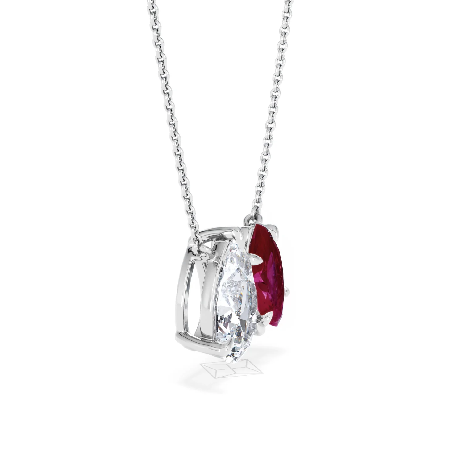 Toi Et Moi 1.50ct Pear Lab Diamond and 1.30ct Marquise Lab Ruby Necklace in 18K White Gold - Image 21