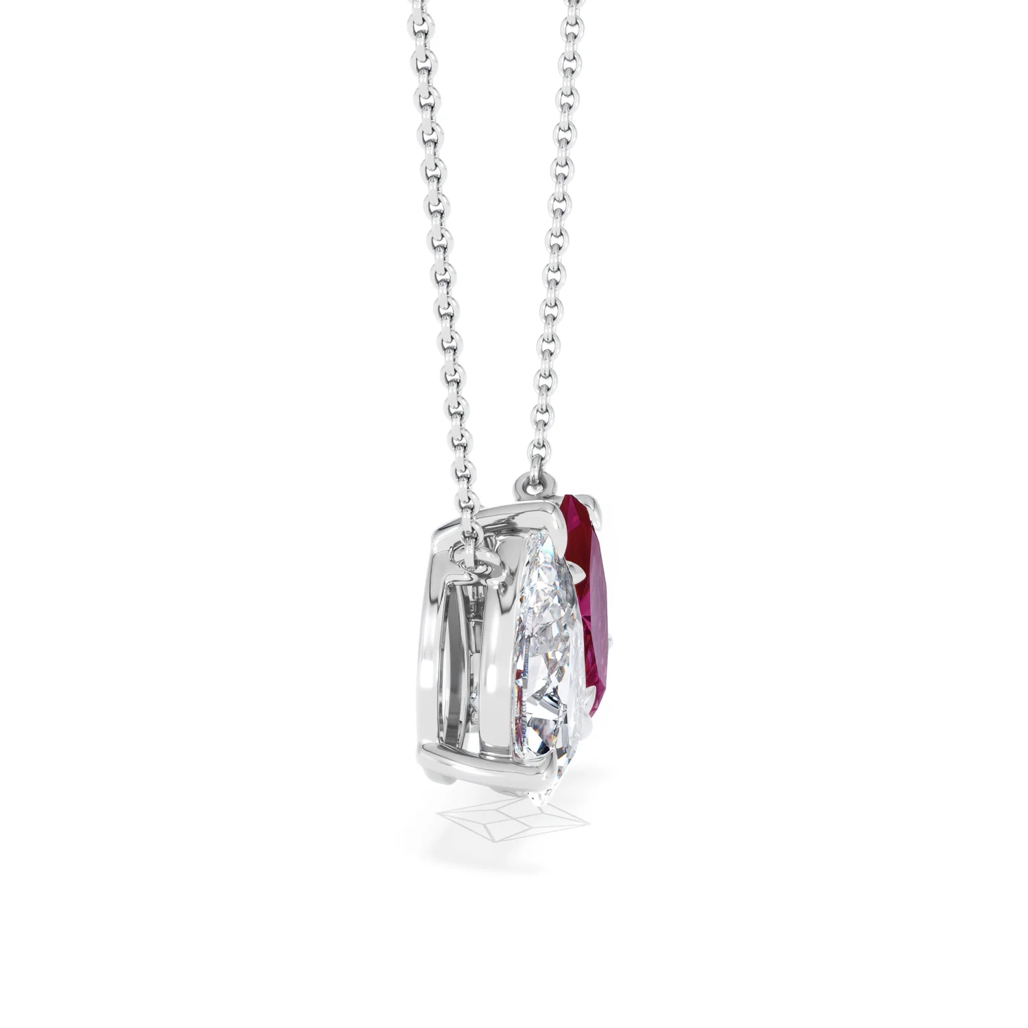 Toi Et Moi 1.50ct Pear Lab Diamond and 1.30ct Marquise Lab Ruby Necklace in 18K White Gold - Image 24