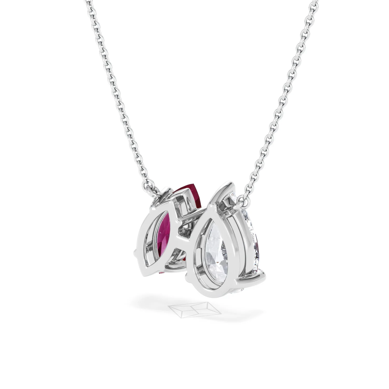 Toi Et Moi 1.50ct Pear Lab Diamond and 1.30ct Marquise Lab Ruby Necklace in 18K White Gold - Image 41