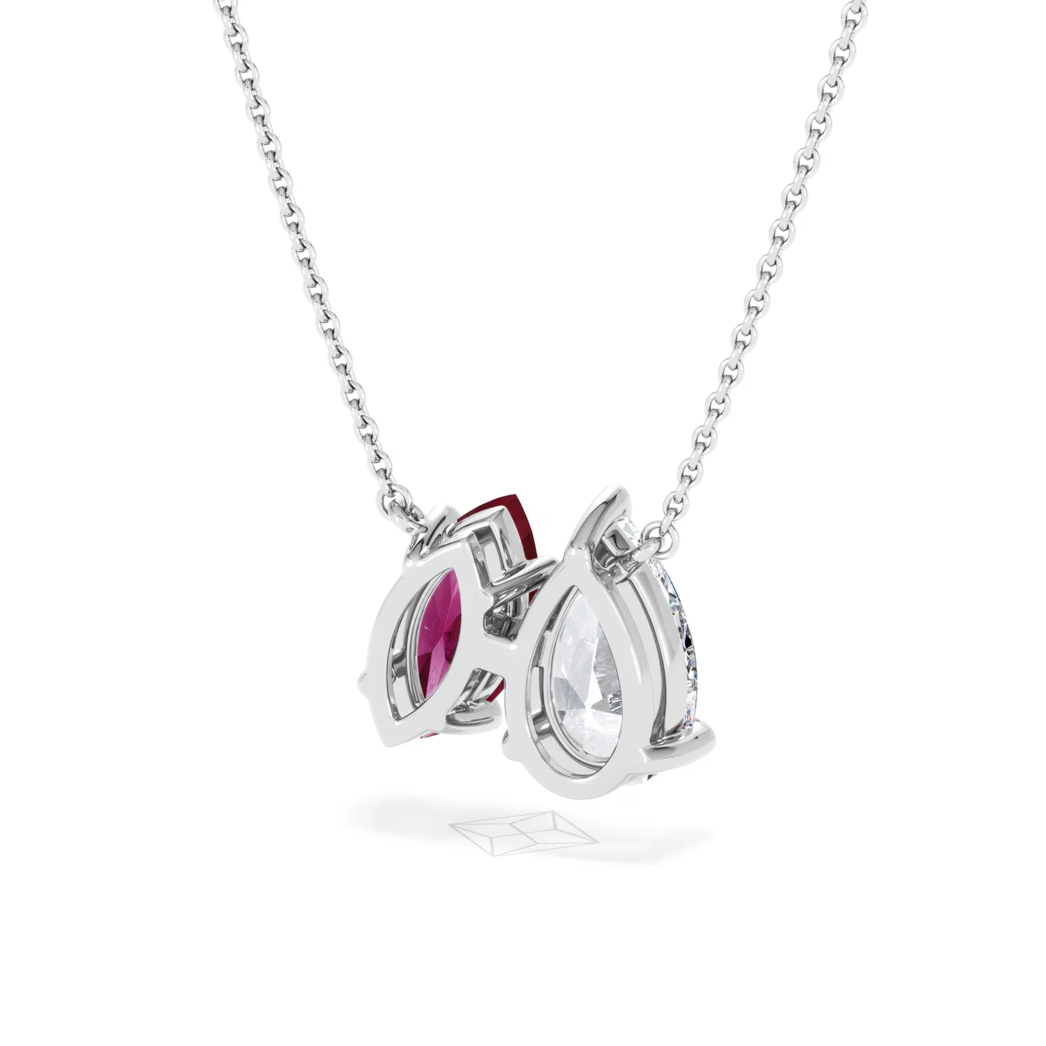 Toi Et Moi 1.50ct Pear Lab Diamond and 1.30ct Marquise Lab Ruby Necklace in 18K White Gold - Image 42