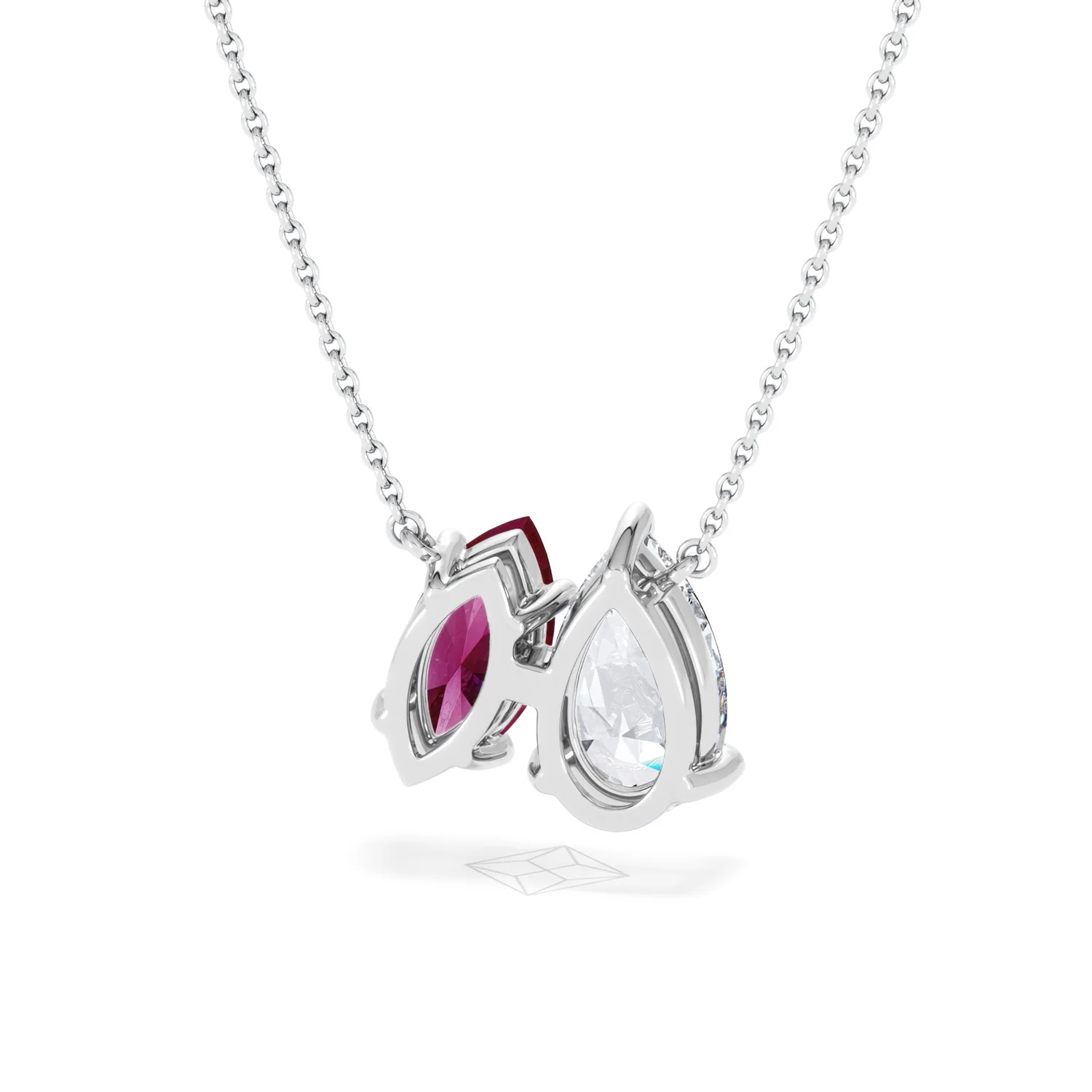 Toi Et Moi 1.50ct Pear Lab Diamond and 1.30ct Marquise Lab Ruby Necklace in 18K White Gold - Image 44