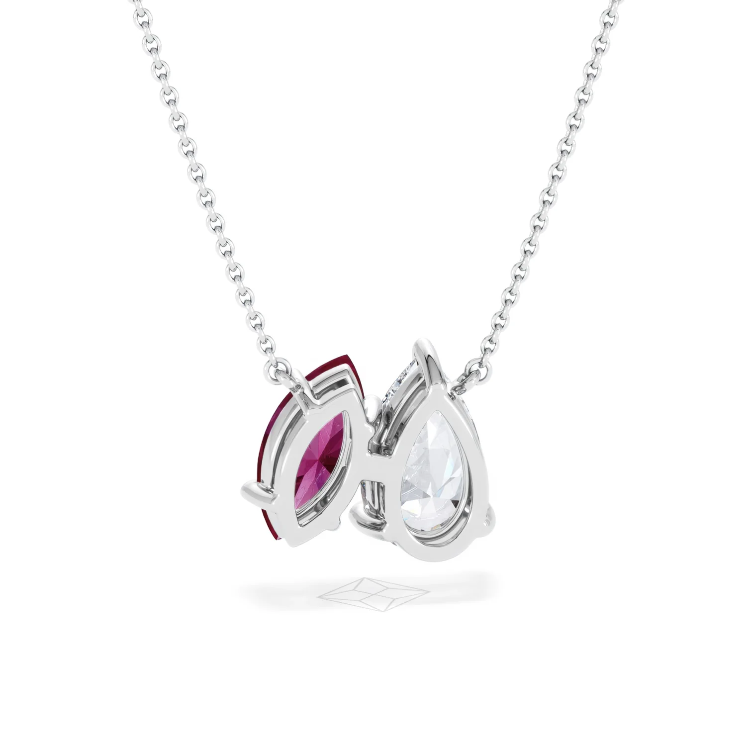 Toi Et Moi 1.50ct Pear Lab Diamond and 1.30ct Marquise Lab Ruby Necklace in 18K White Gold - Image 49