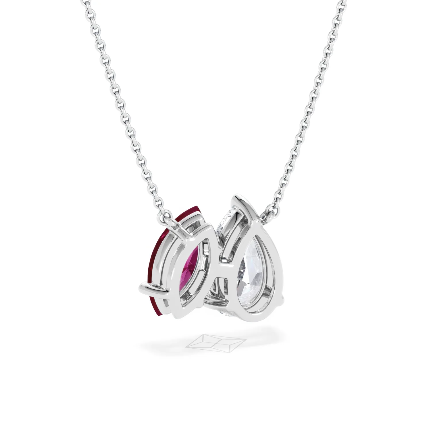 Toi Et Moi 1.50ct Pear Lab Diamond and 1.30ct Marquise Lab Ruby Necklace in 18K White Gold - Image 52