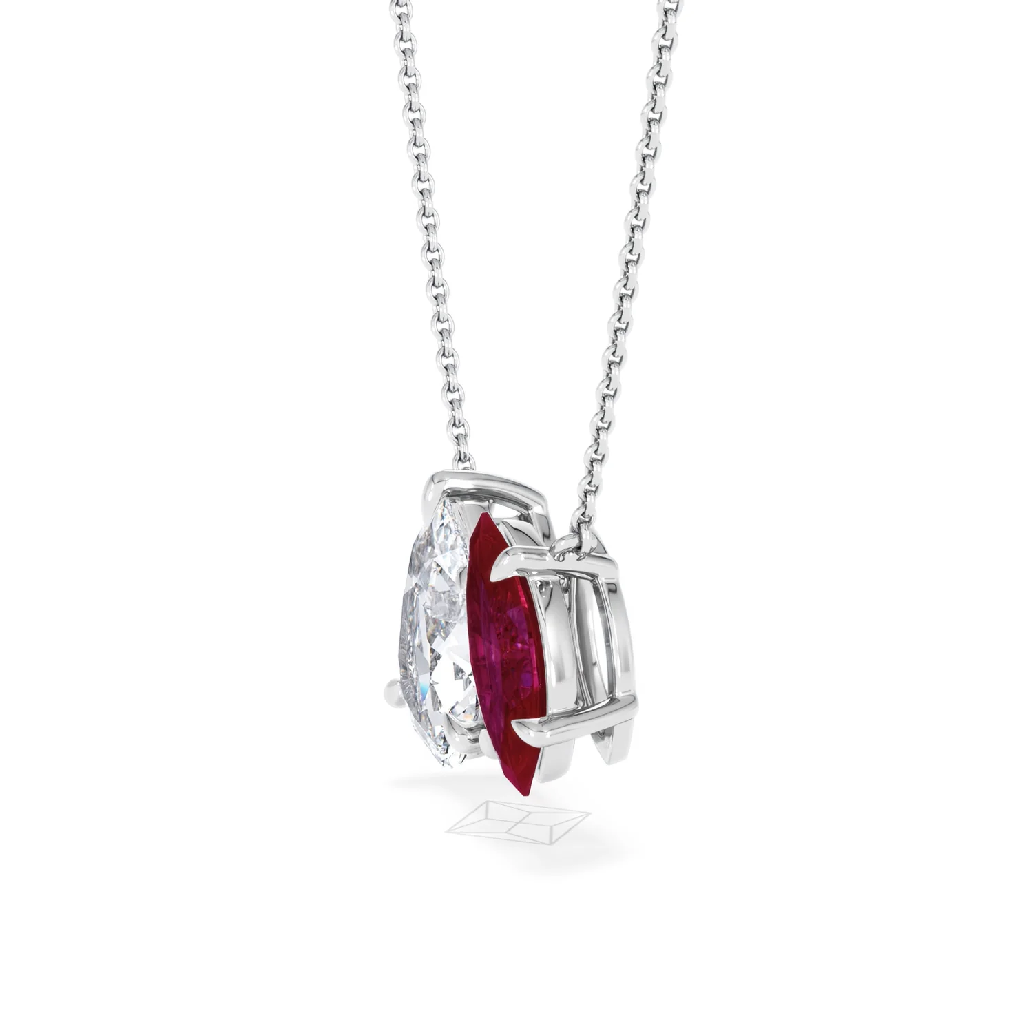 Toi Et Moi 1.50ct Pear Lab Diamond and 1.30ct Marquise Lab Ruby Necklace in 18K White Gold - Image 72