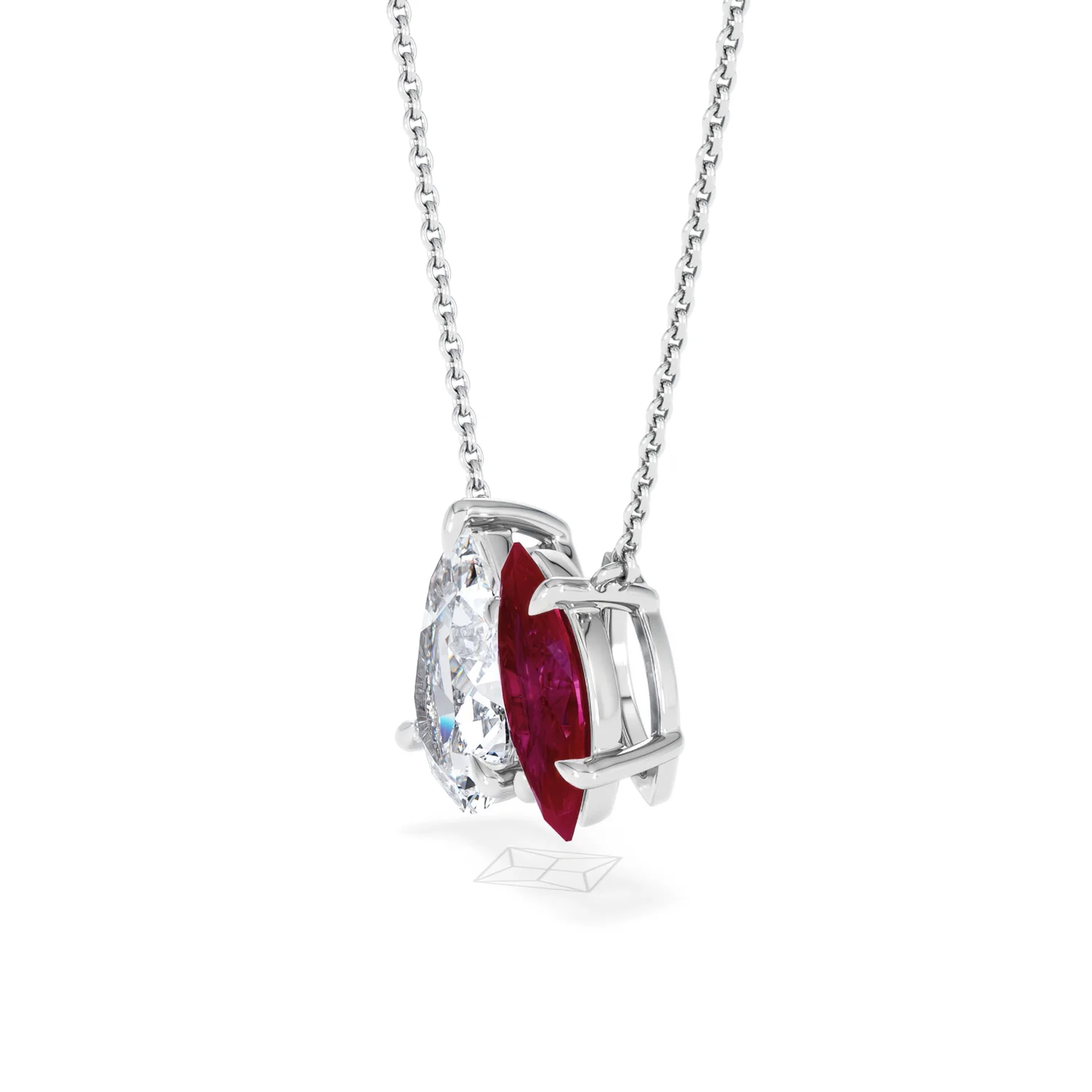 Toi Et Moi 1.50ct Pear Lab Diamond and 1.30ct Marquise Lab Ruby Necklace in 18K White Gold - Image 73