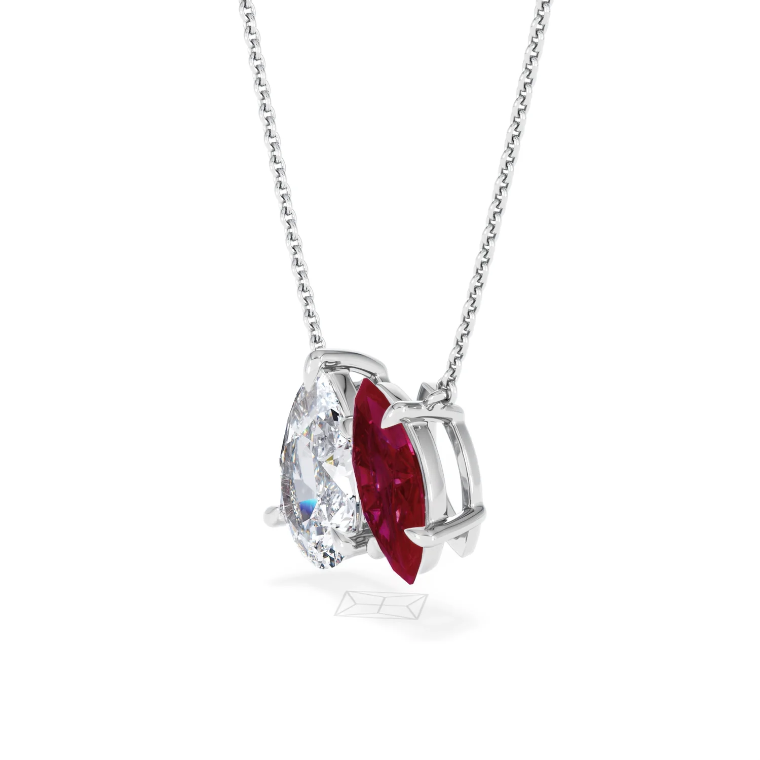 Toi Et Moi 1.50ct Pear Lab Diamond and 1.30ct Marquise Lab Ruby Necklace in 18K White Gold - Image 75