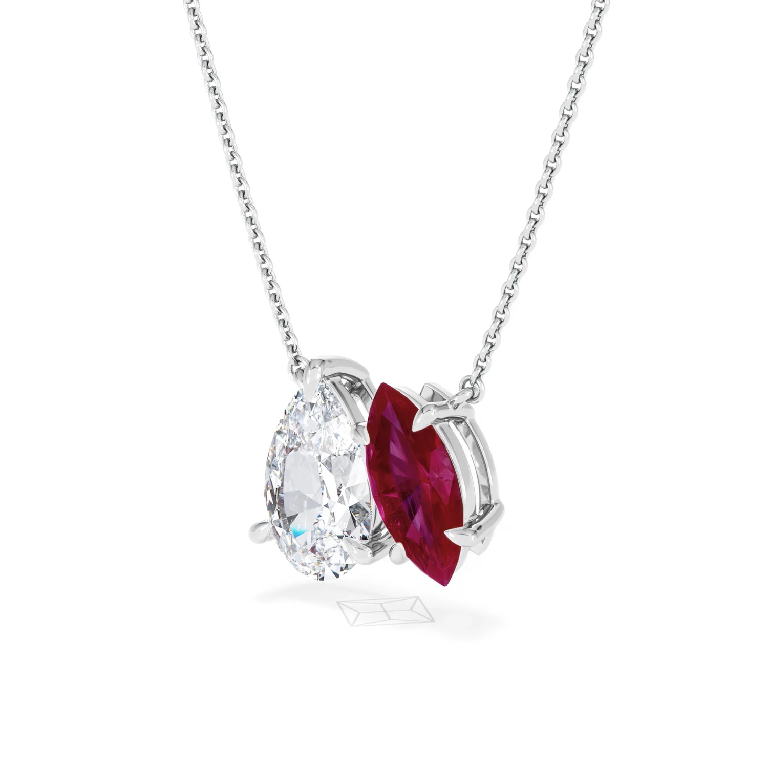 Toi Et Moi 1.50ct Pear Lab Diamond and 1.30ct Marquise Lab Ruby Necklace in 18K White Gold - Image 79
