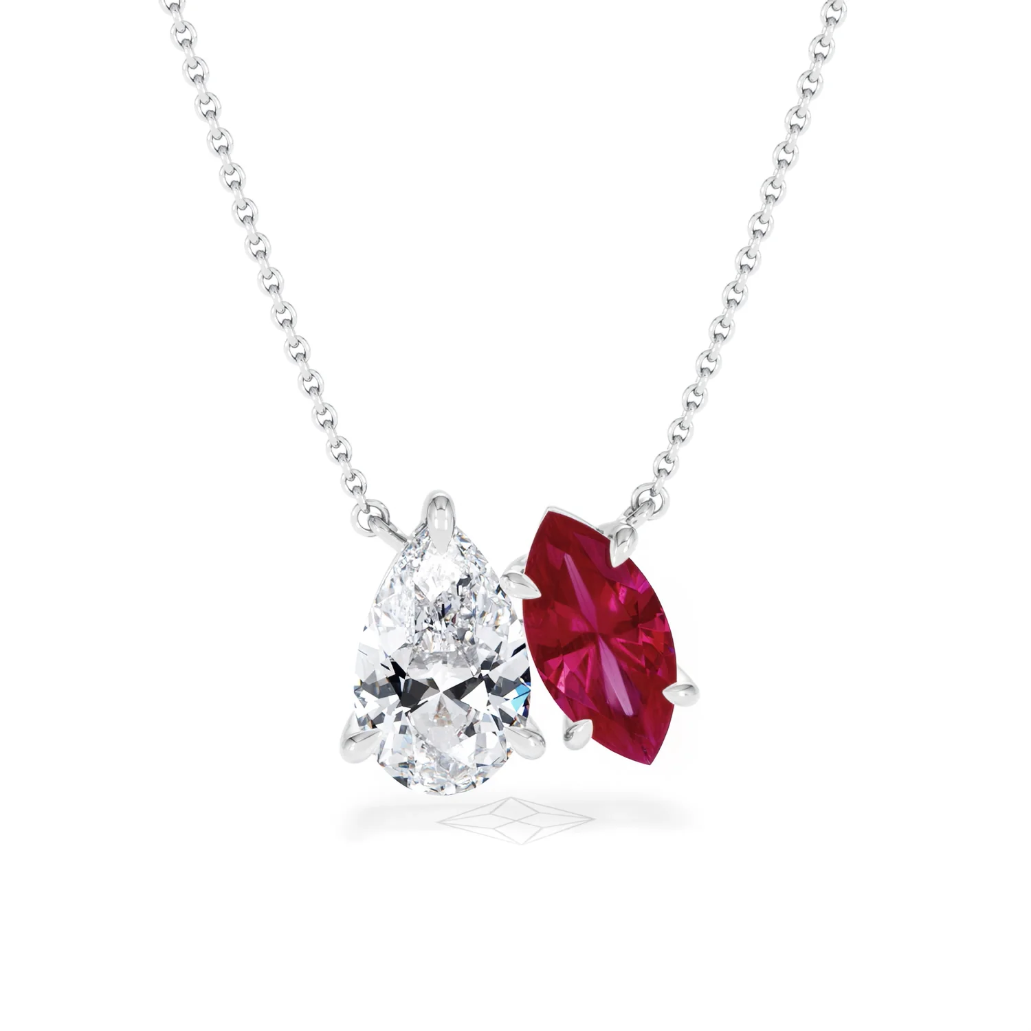 Toi Et Moi 1.50ct Pear Lab Diamond and 1.30ct Marquise Lab Ruby Necklace in 18K White Gold - Image 8