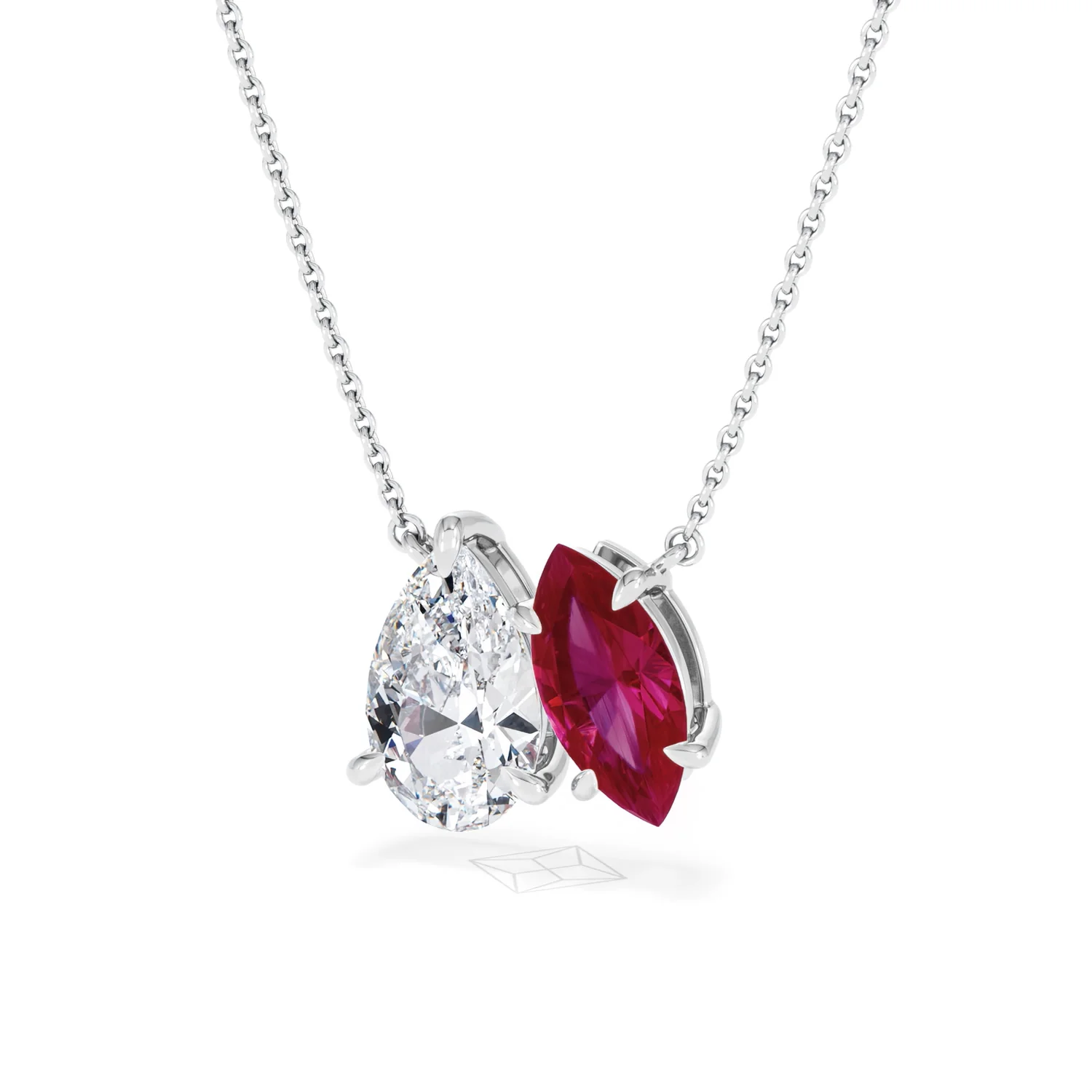 Toi Et Moi 1.50ct Pear Lab Diamond and 1.30ct Marquise Lab Ruby Necklace in 18K White Gold - Image 82