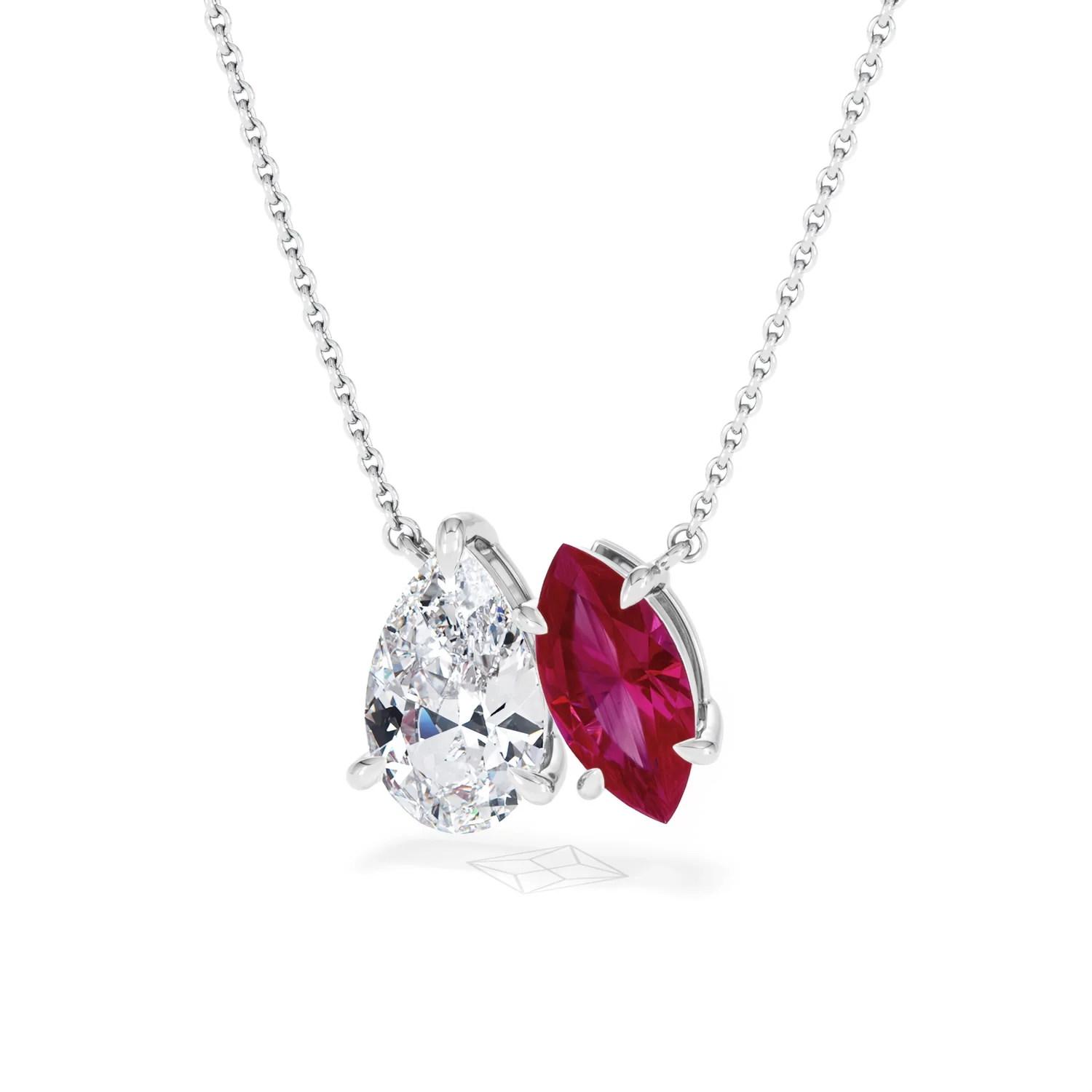 Toi Et Moi 1.50ct Pear Lab Diamond and 1.30ct Marquise Lab Ruby Necklace in 18K White Gold - Image 83