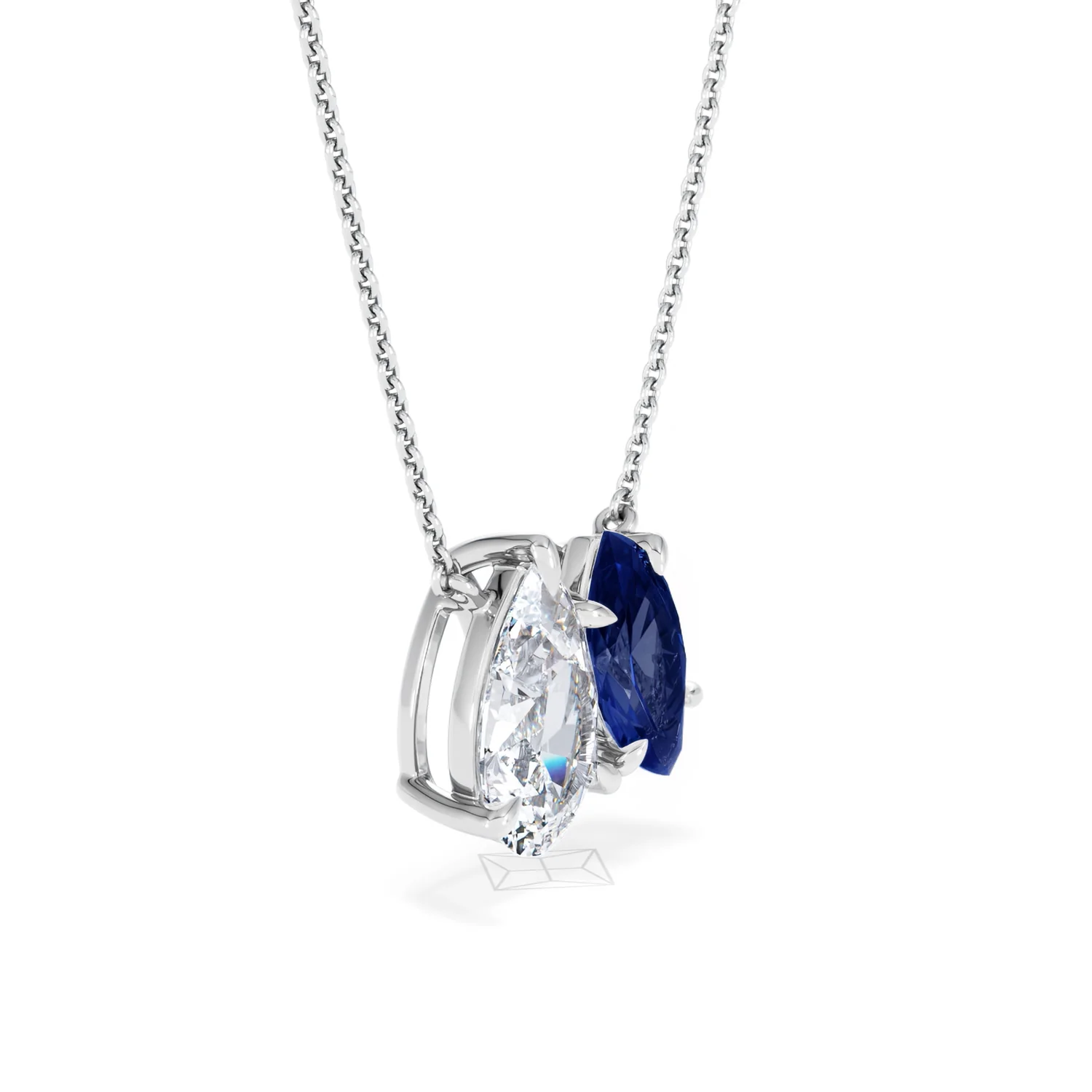 Toi Et Moi 1.50ct Pear Lab Diamond and 1.30ct Marquise Lab Sapphire Necklace in 18K White Gold - Image 19