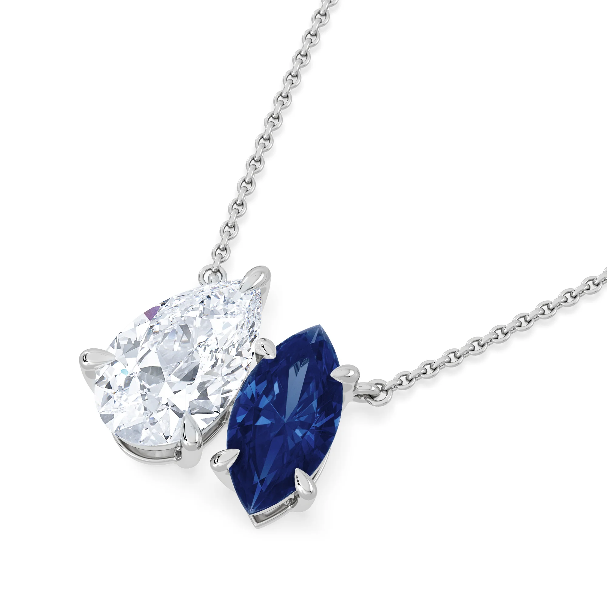 Toi Et Moi 1.50ct Pear Lab Diamond and 1.30ct Marquise Lab Sapphire Necklace in 18K White Gold - Image 5