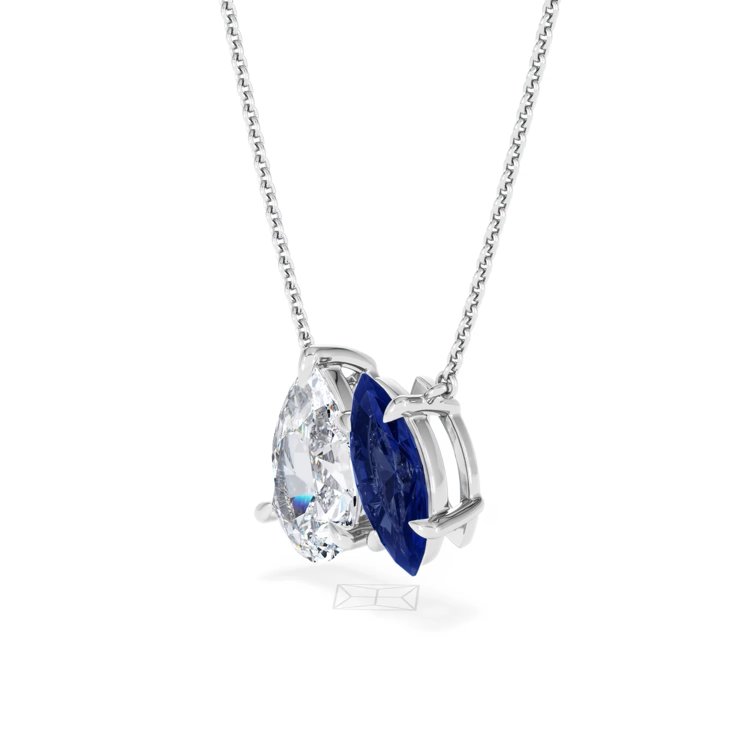 Toi Et Moi 1.50ct Pear Lab Diamond and 1.30ct Marquise Lab Sapphire Necklace in 18K White Gold - Image 76