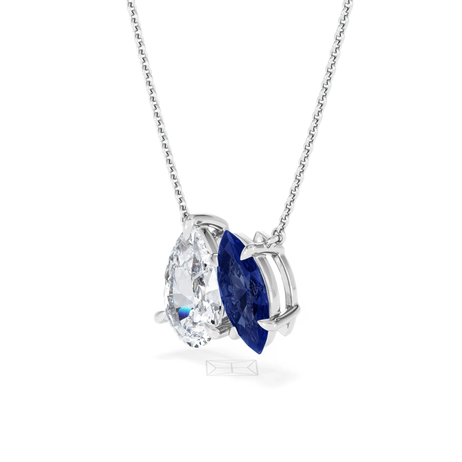 Toi Et Moi 1.50ct Pear Lab Diamond and 1.30ct Marquise Lab Sapphire Necklace in 18K White Gold - Image 77