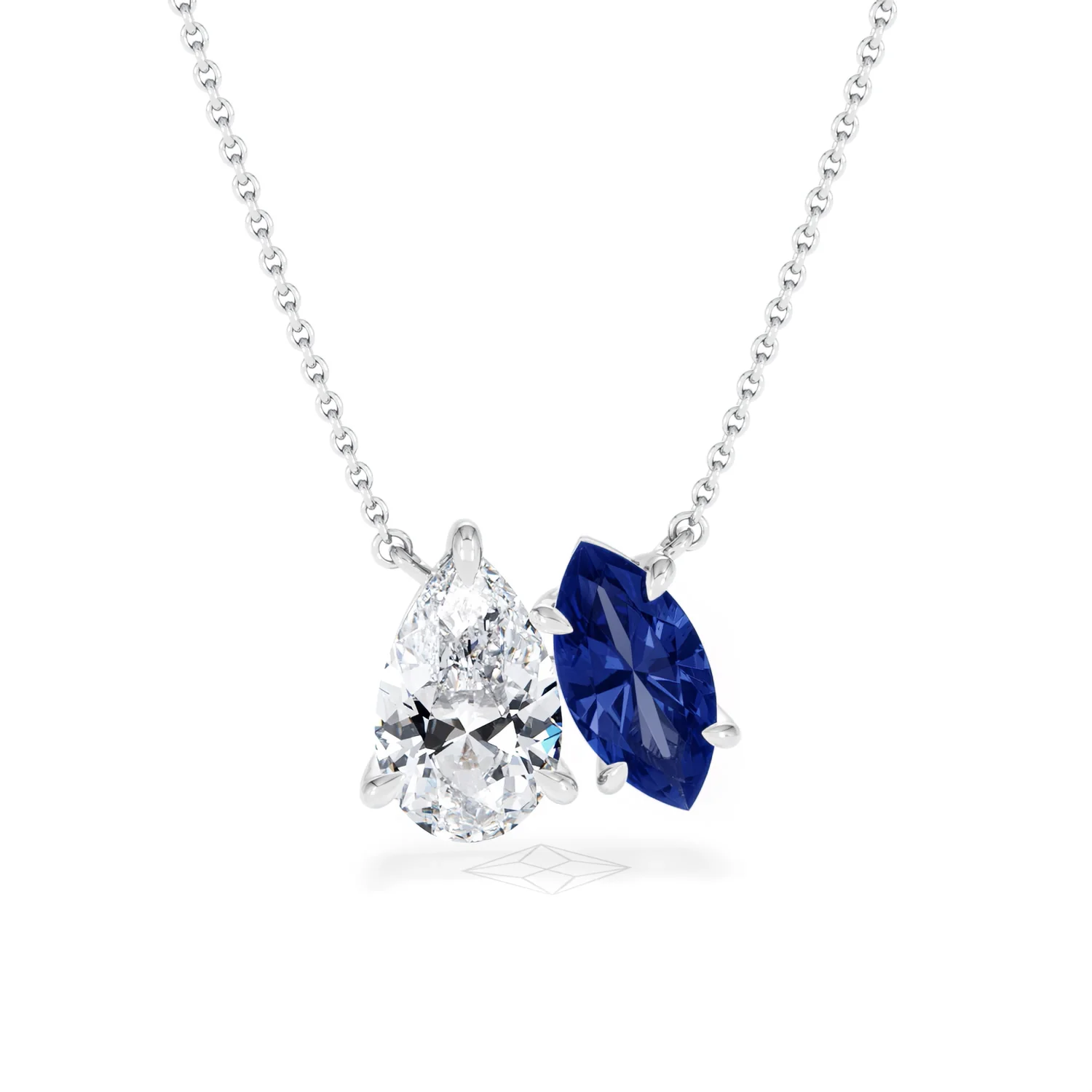 Toi Et Moi 1.50ct Pear Lab Diamond and 1.30ct Marquise Lab Sapphire Necklace in 18K White Gold - Image 8