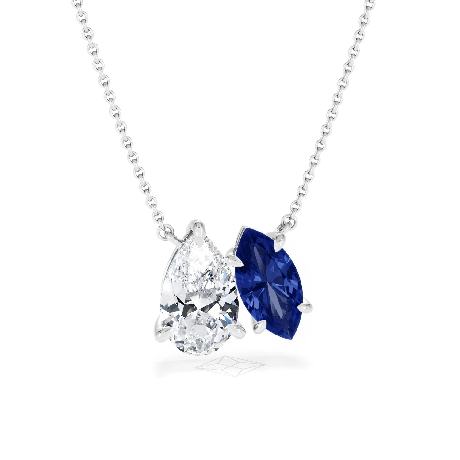 Toi Et Moi 1.50ct Pear Lab Diamond and 1.30ct Marquise Lab Sapphire Necklace in 18K White Gold - Image 9