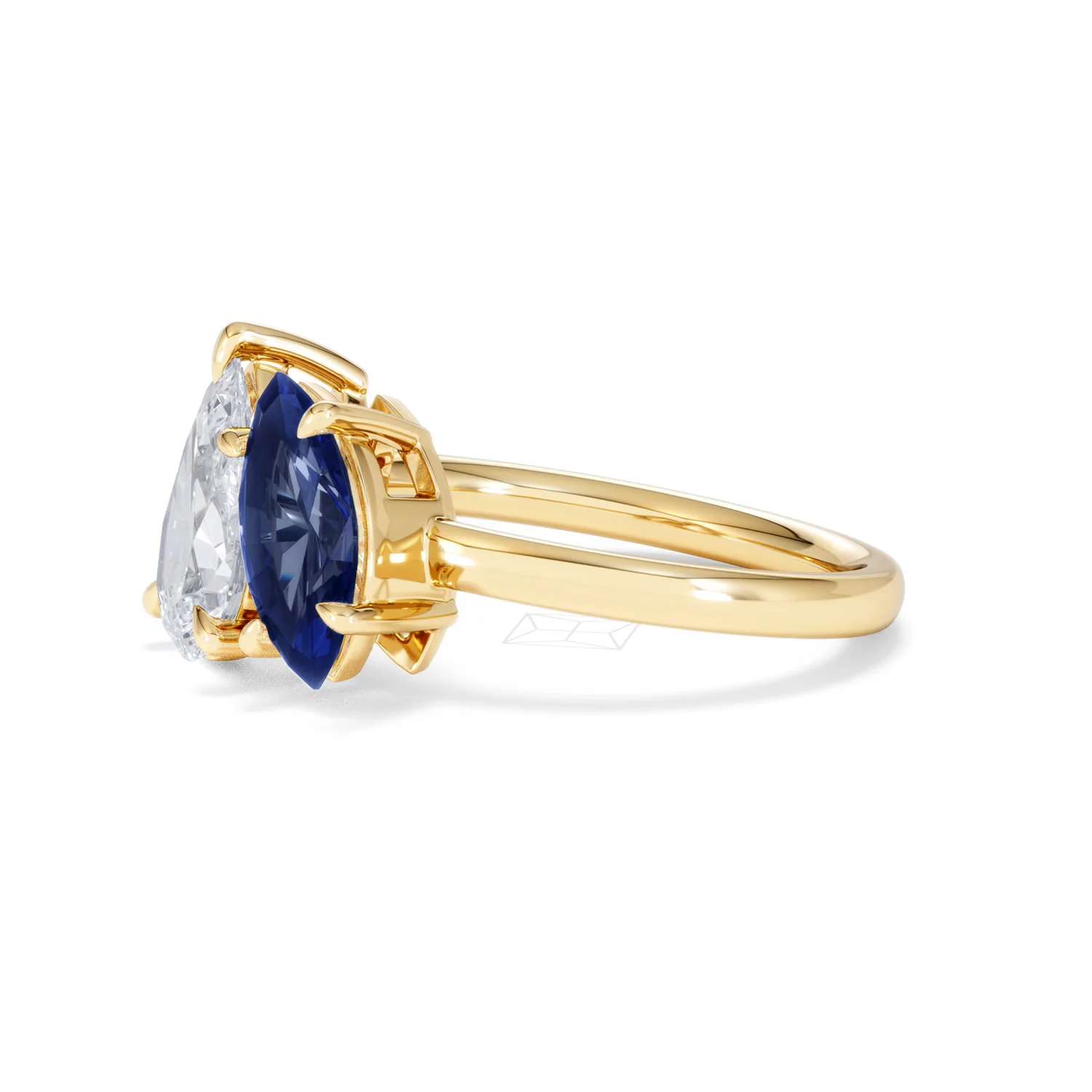 Toi Et Moi 1.50ct Pear Lab Diamond and 1.50ct Marquise Lab Sapphire Engagement Ring in 18K Yellow Gold - Image 76