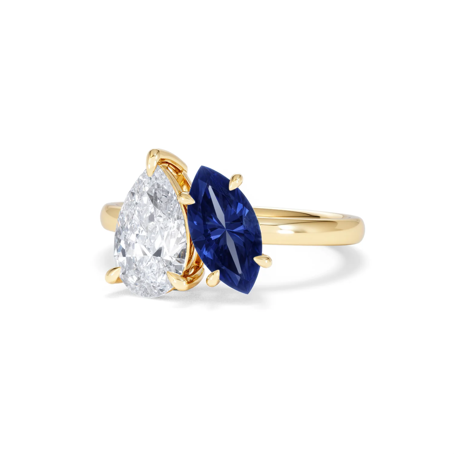 Toi Et Moi 1.50ct Pear Lab Diamond and 1.50ct Marquise Lab Sapphire Engagement Ring in 18K Yellow Gold - Image 85