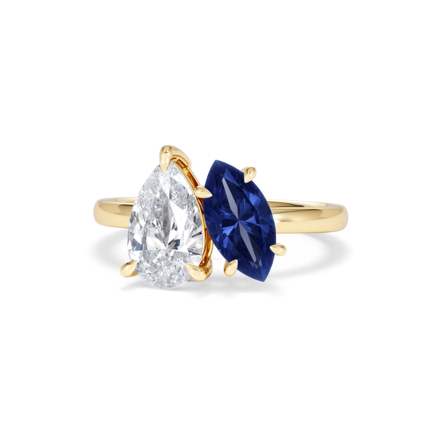 Toi Et Moi 1.50ct Pear Lab Diamond and 1.50ct Marquise Lab Sapphire Engagement Ring in 18K Yellow Gold - Image 87