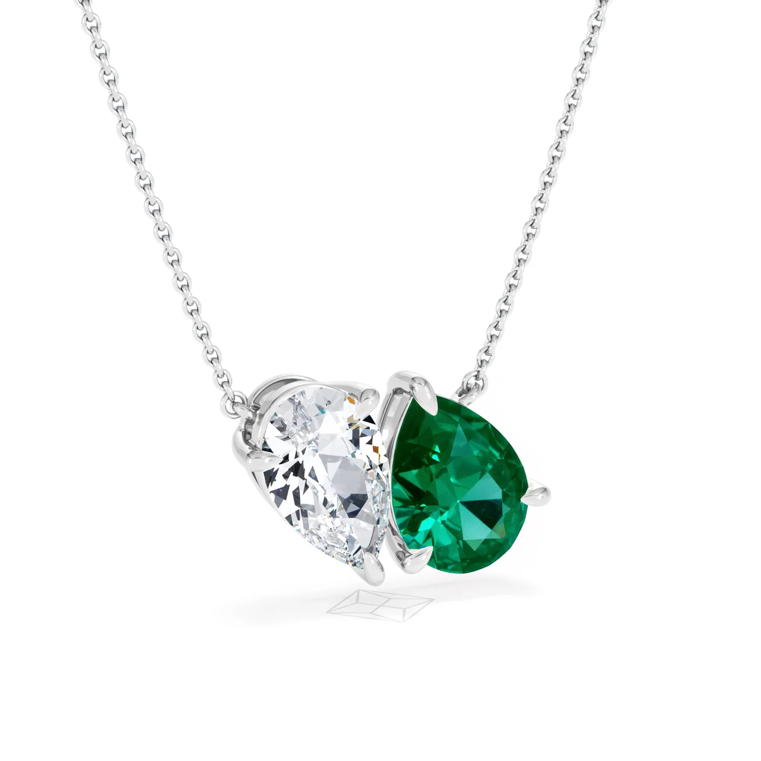 Toi Et Moi 1.50ct Pear Lab Diamond and 2.50ct Pear Lab Emerald Necklace in 18K White Gold - Image 13