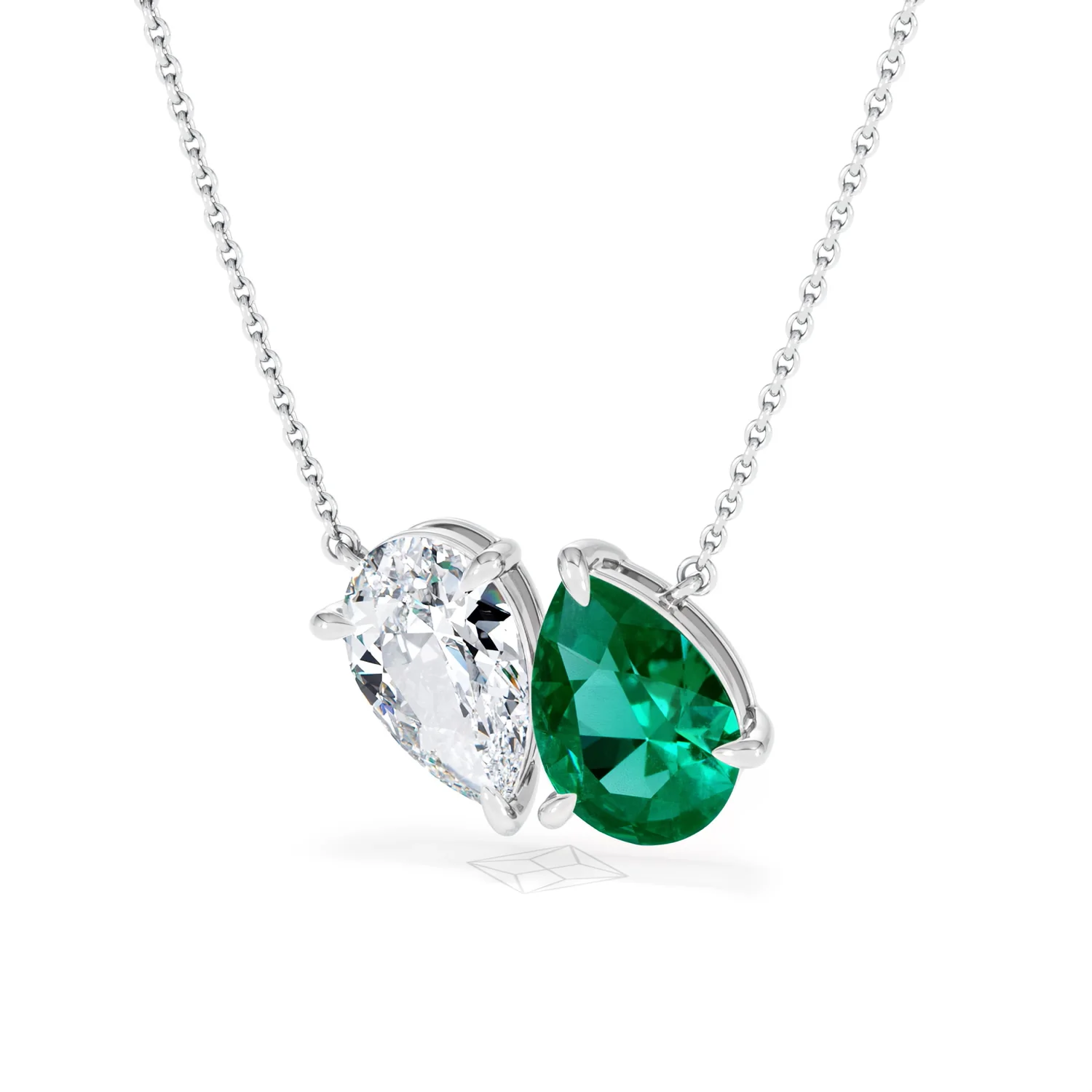 Toi Et Moi 1.50ct Pear Lab Diamond and 2.50ct Pear Lab Emerald Necklace in 18K White Gold - Image 84