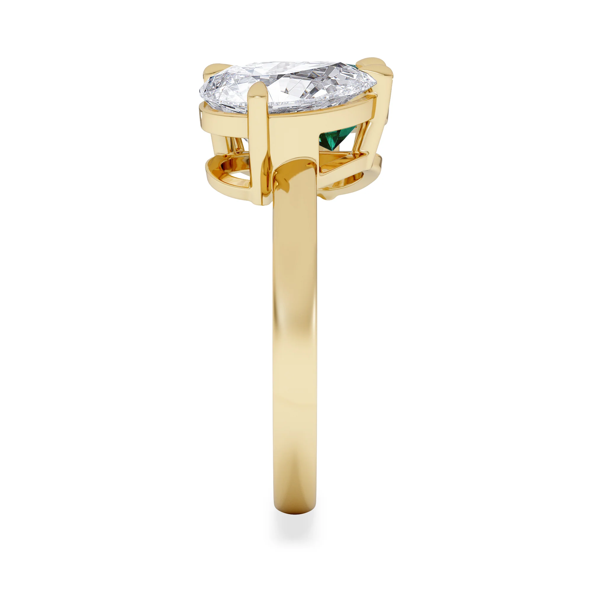 Toi Et Moi 1.50ct Pear Lab Diamond and 2.60ct Pear Lab Emerald Engagement Ring in 18K Yellow Gold - Image 5